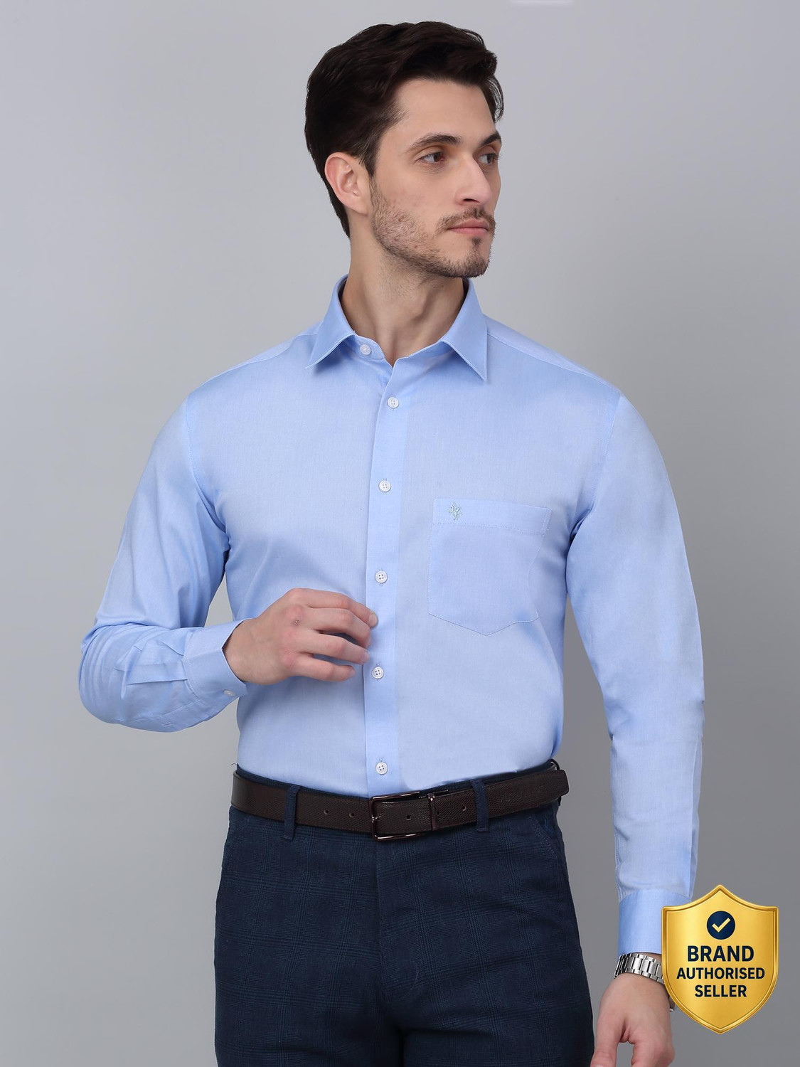 CANTABIL Men Solid Formal Light Blue Shirt