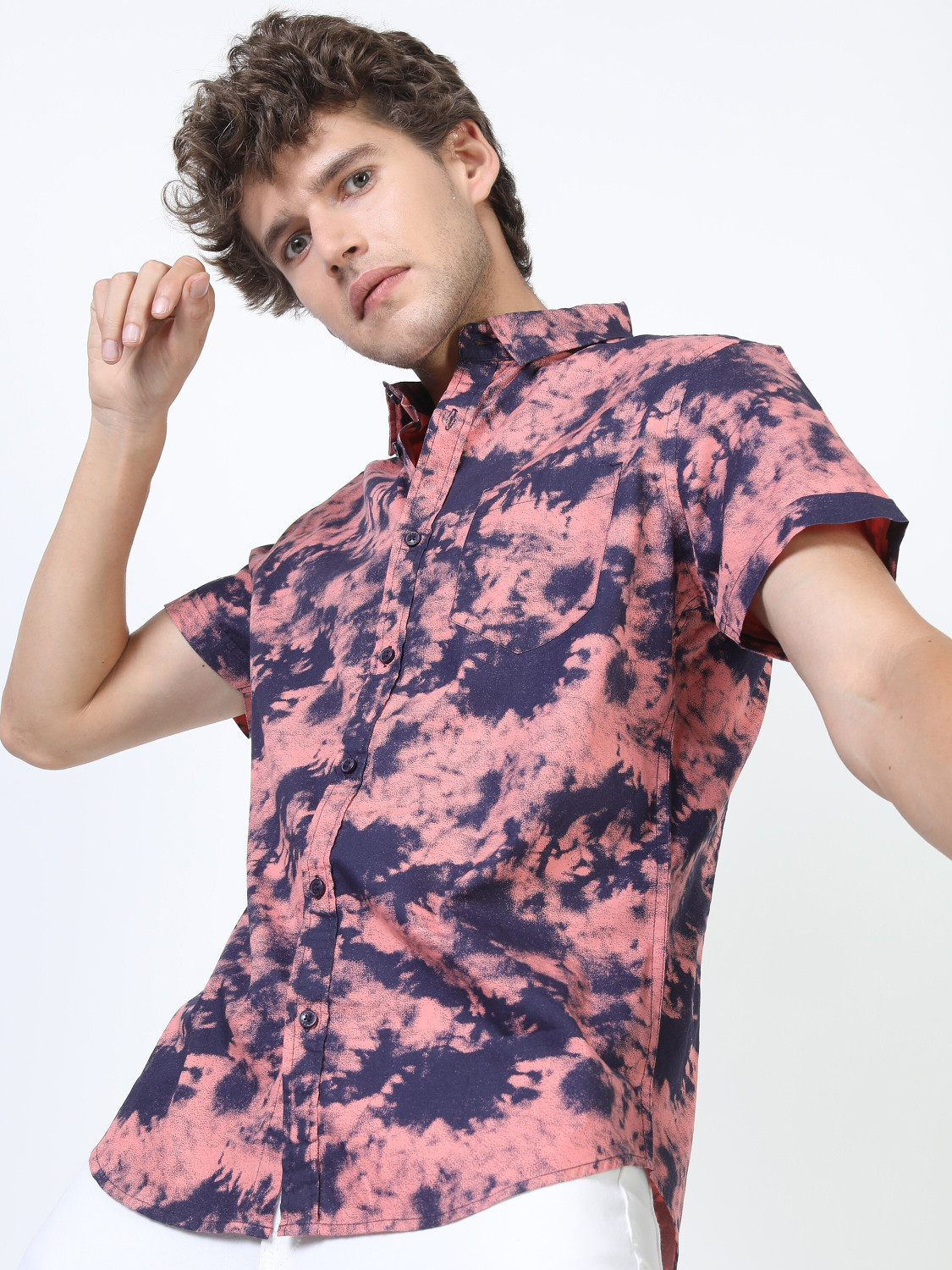 Image of KETCH Men Printed Casual Pink Shirt