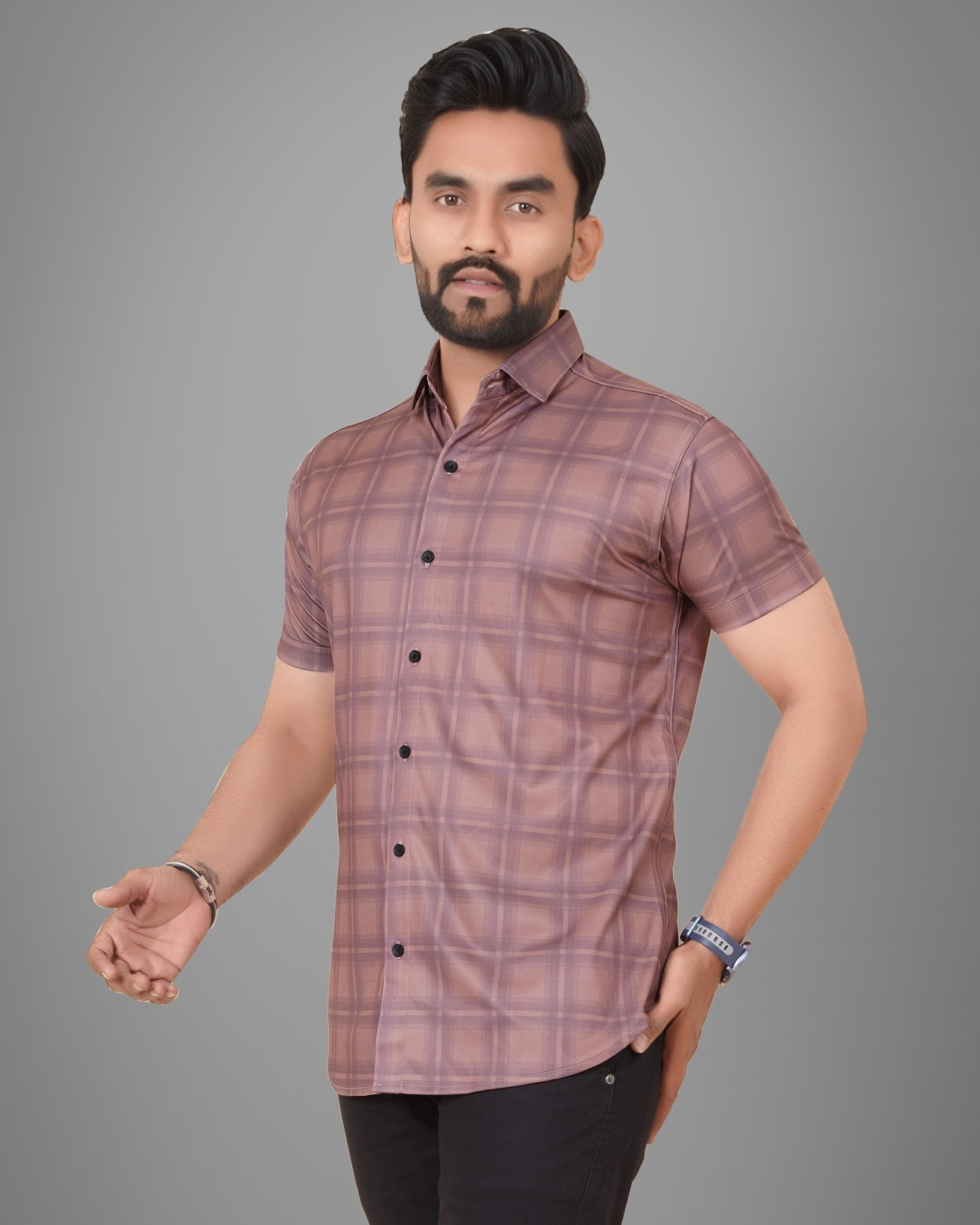 Image of METRONAUT Men Checkered Casual Brown Shirt