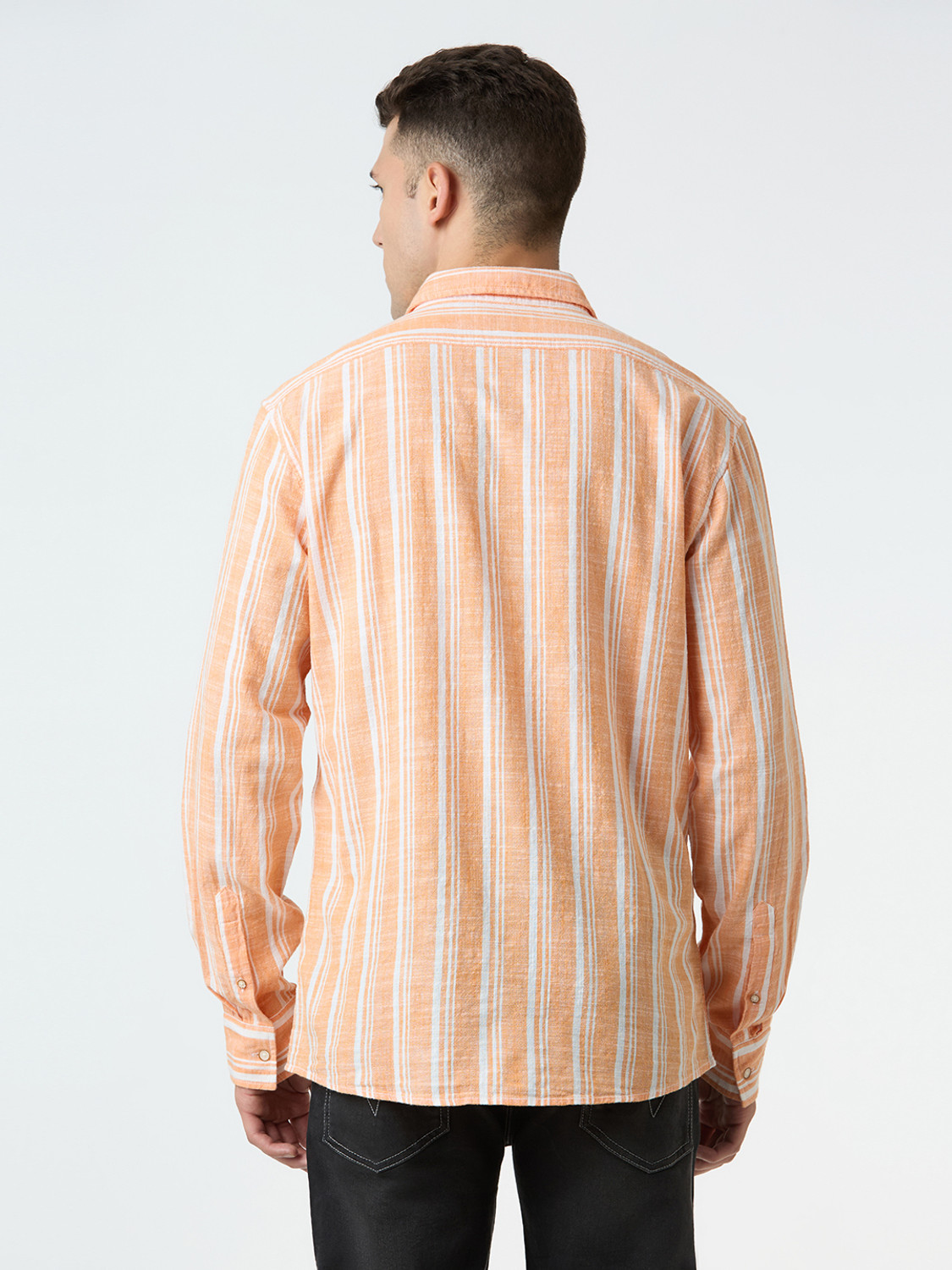 Image of Pepe Jeans Men Striped Casual Orange Shirt