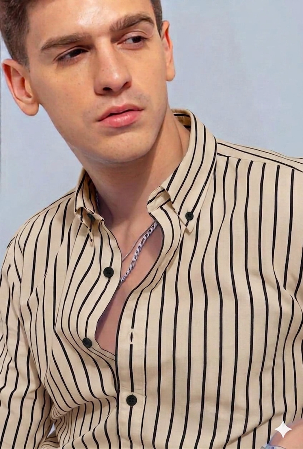 Image of JACKBELLA Men Striped Casual Beige Shirt