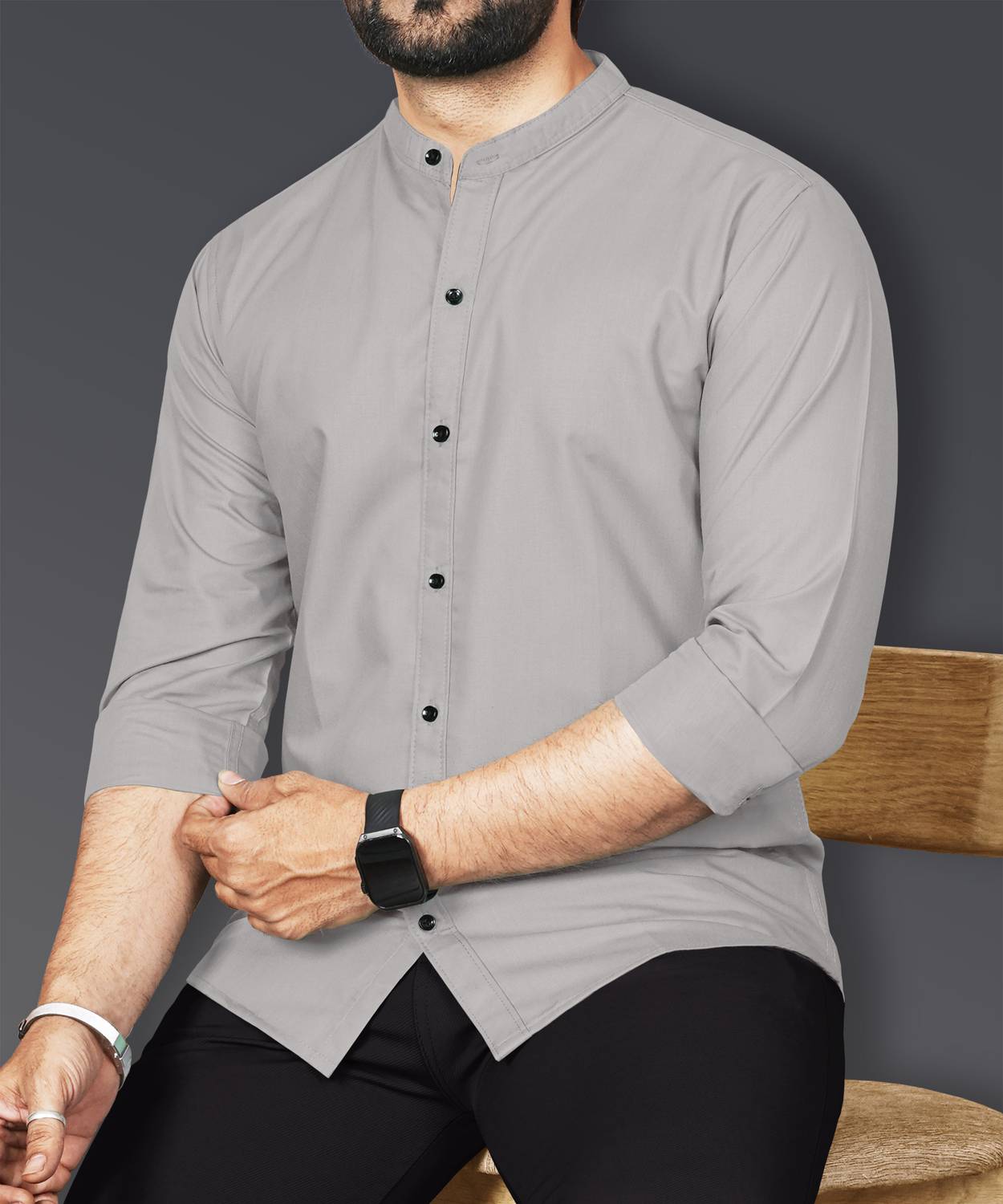 VeBNoR Men Regular Fit Solid Mandarin Collar Casual Shirt