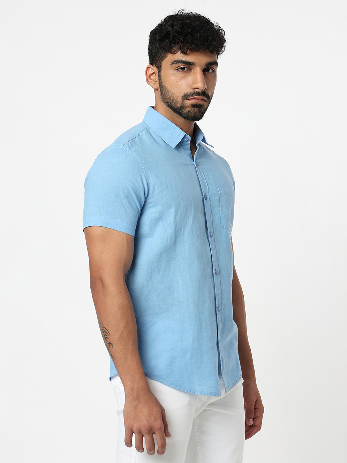 Image of Spykar Men Solid Casual Blue Shirt