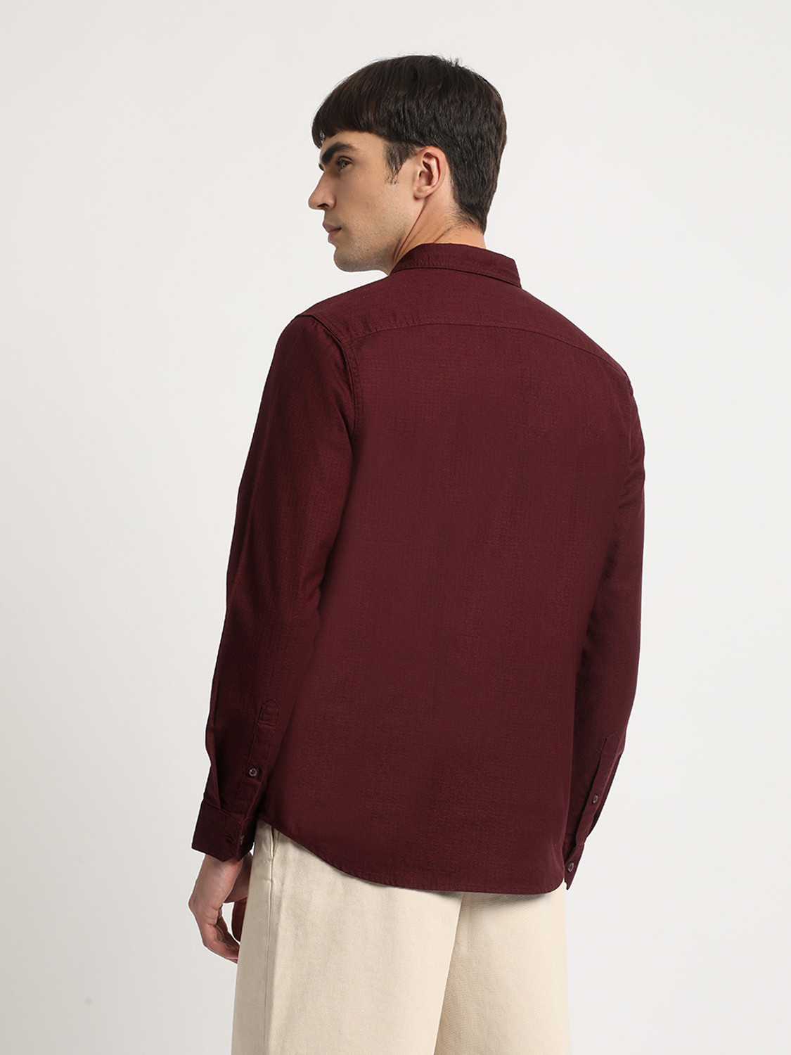 Image of THE BEAR HOUSE Men Solid Casual Maroon Shirt