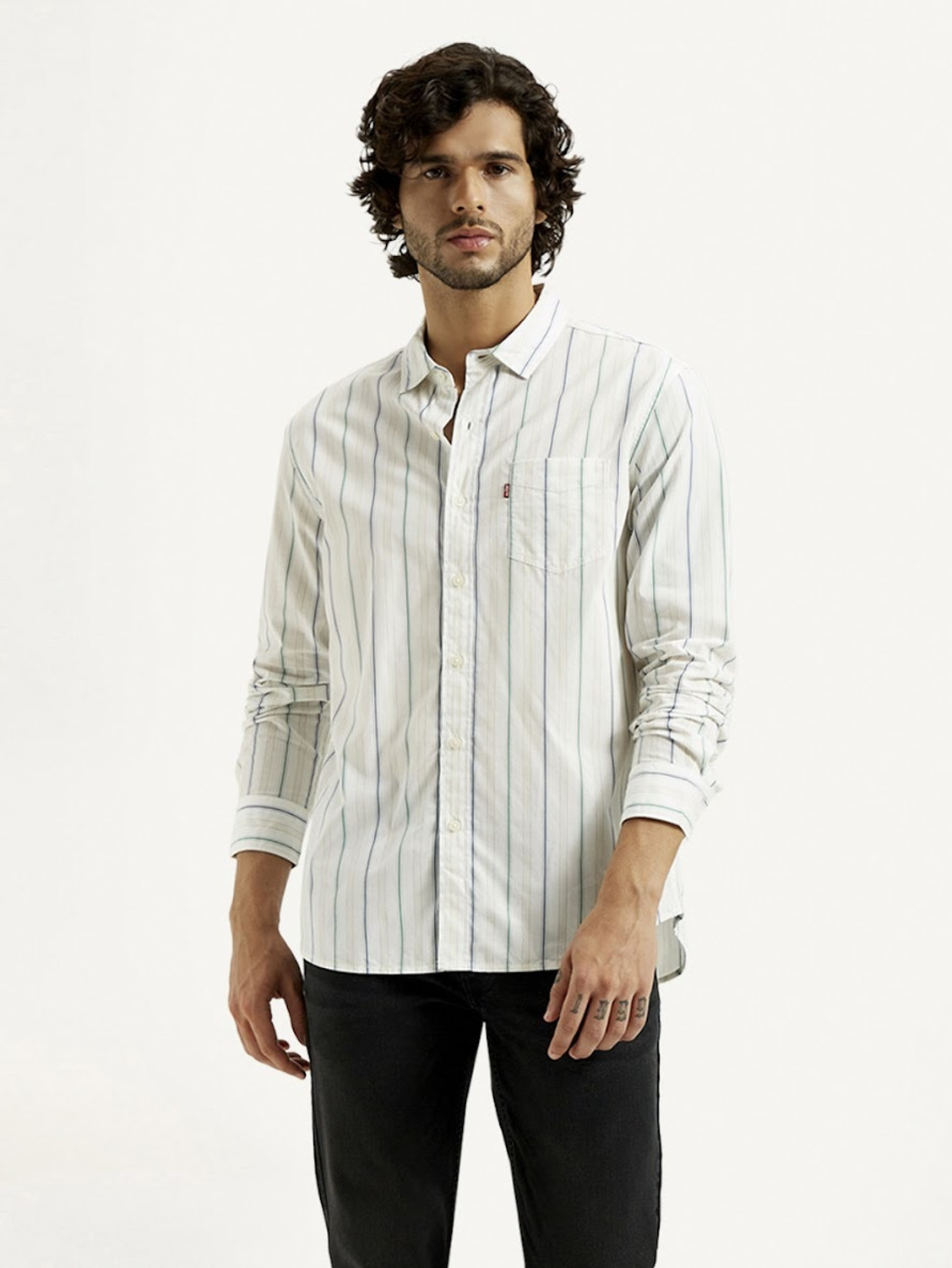 Image of LEVI'S Men Striped Casual White Shirt