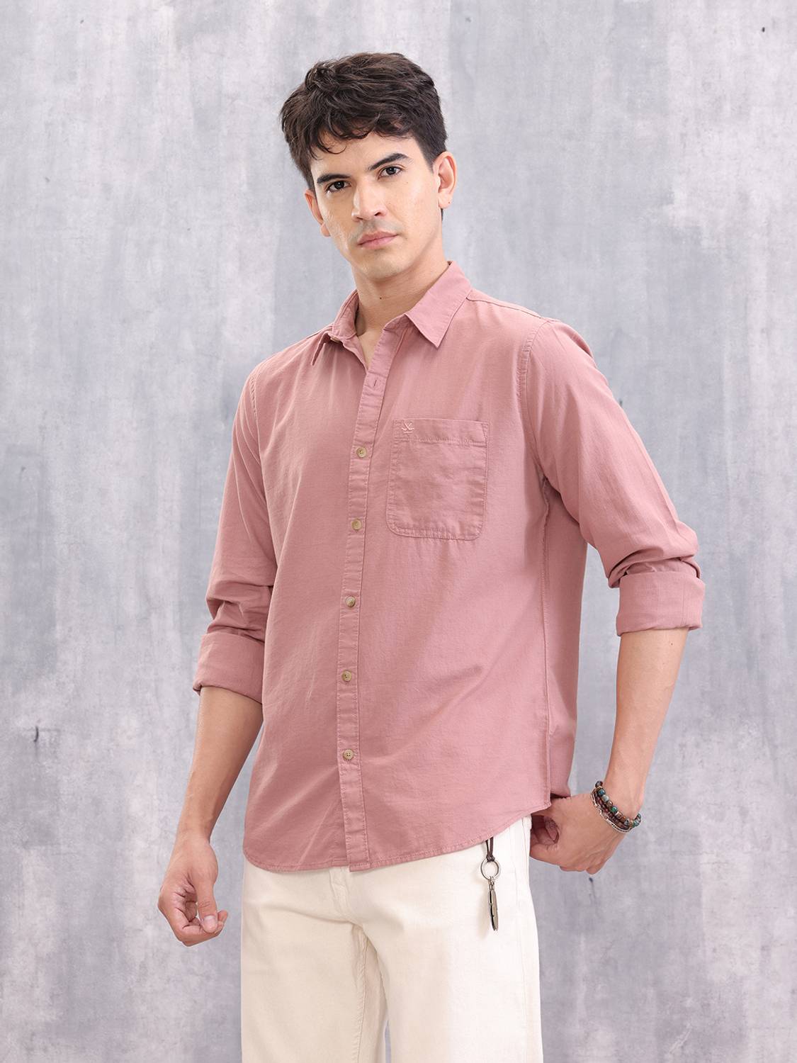 WROGN Men Solid Casual Pink Shirt - Image 4