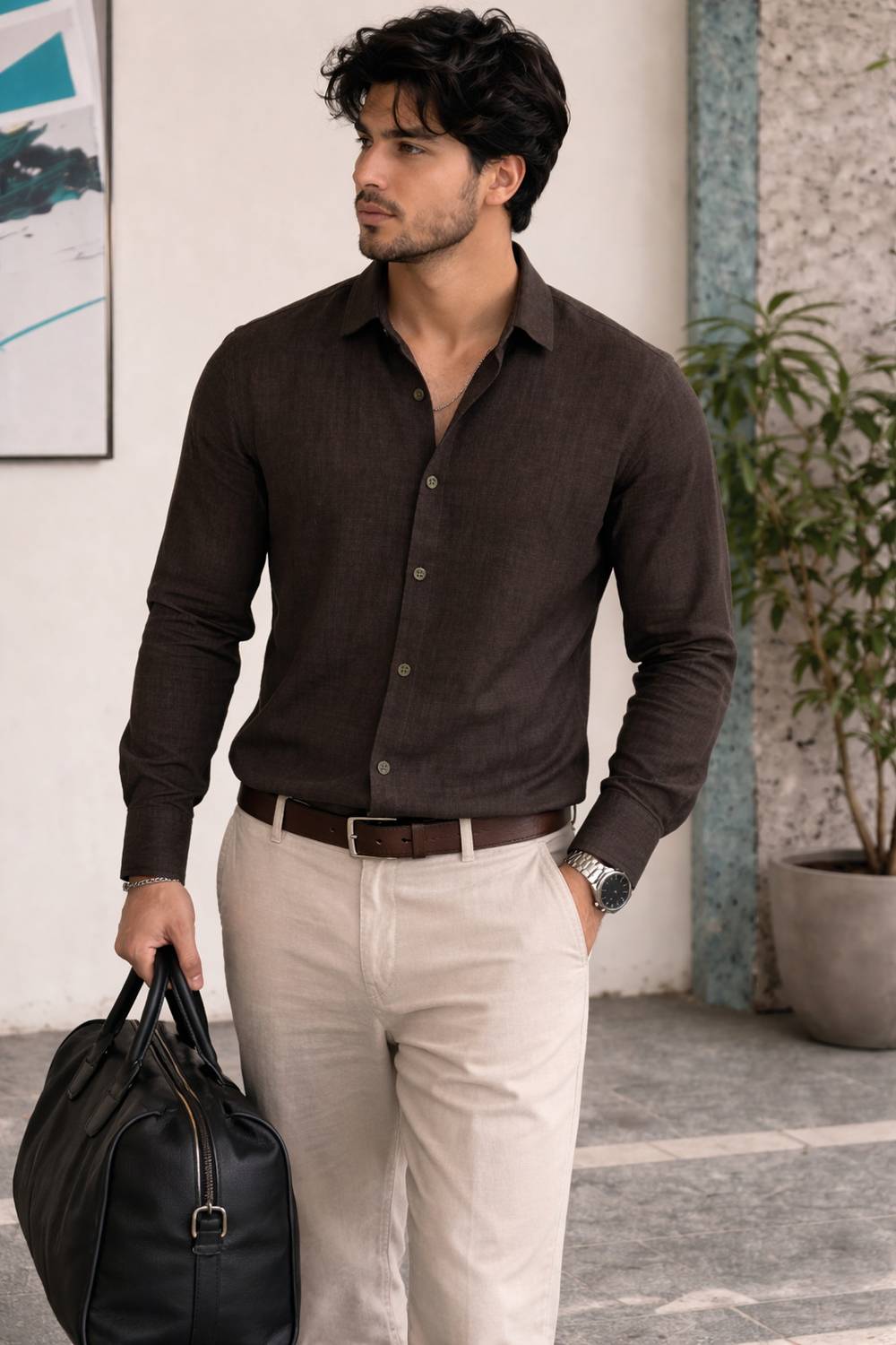 BEEDARK Men Solid Formal Brown Shirt