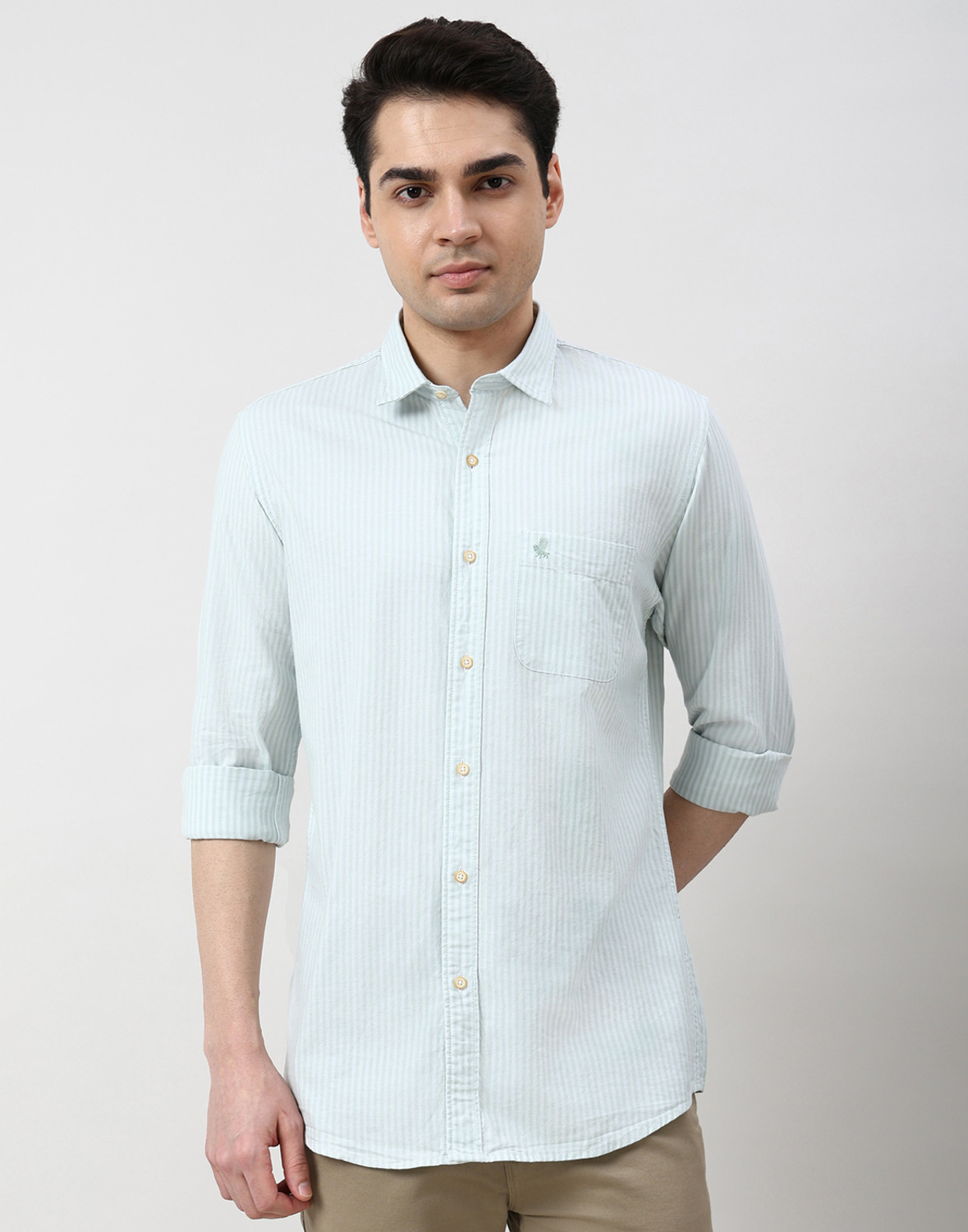 Image of PETER ENGLAND Men Striped Casual Green Shirt
