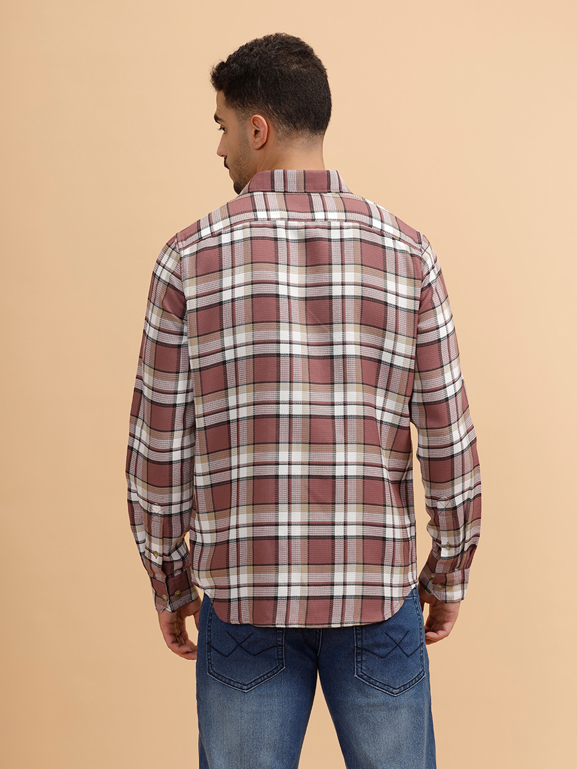 Image of WROGN Men Checkered Casual Pink Shirt