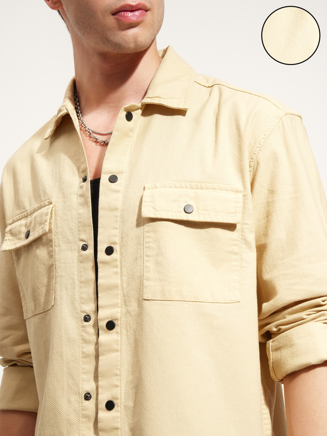 Image of HIGHLANDER Men Self Design Casual Beige Shirt