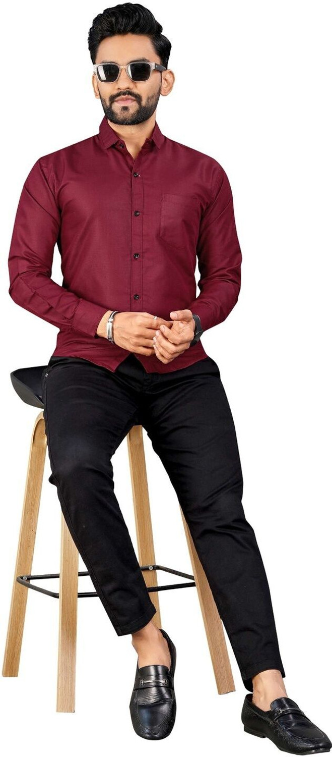 Image of Mast & Harbour Men Solid Casual Maroon Shirt