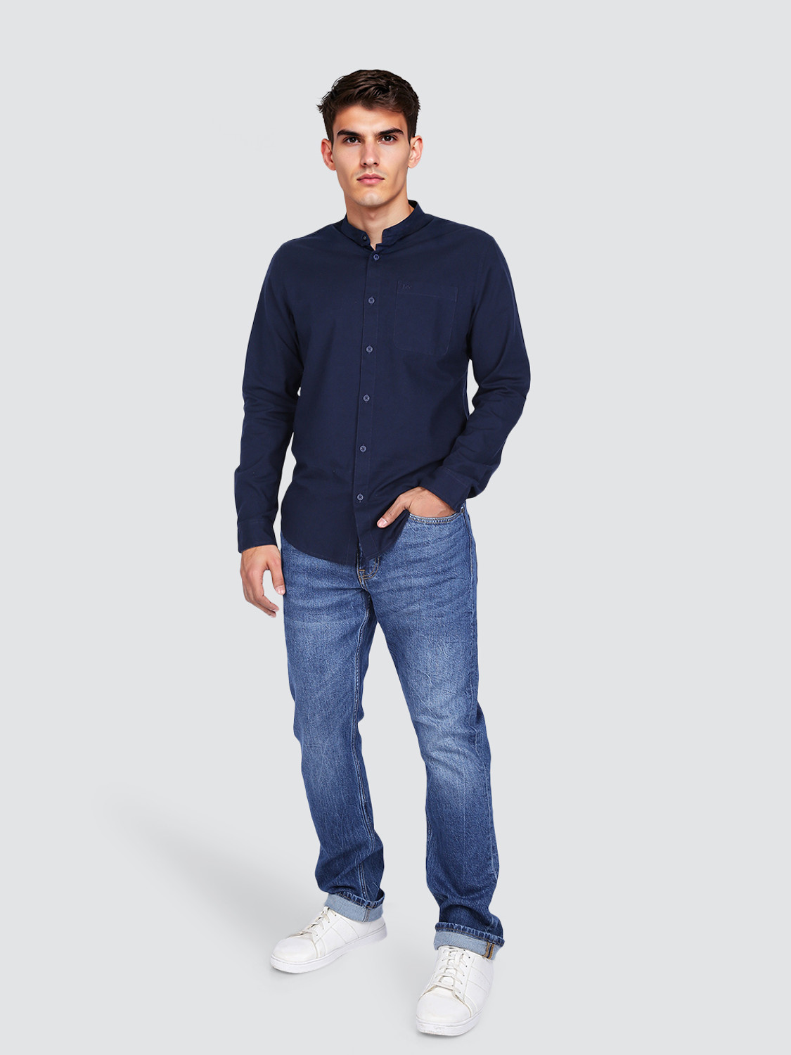 Image of LEE Men Solid Casual Blue Shirt