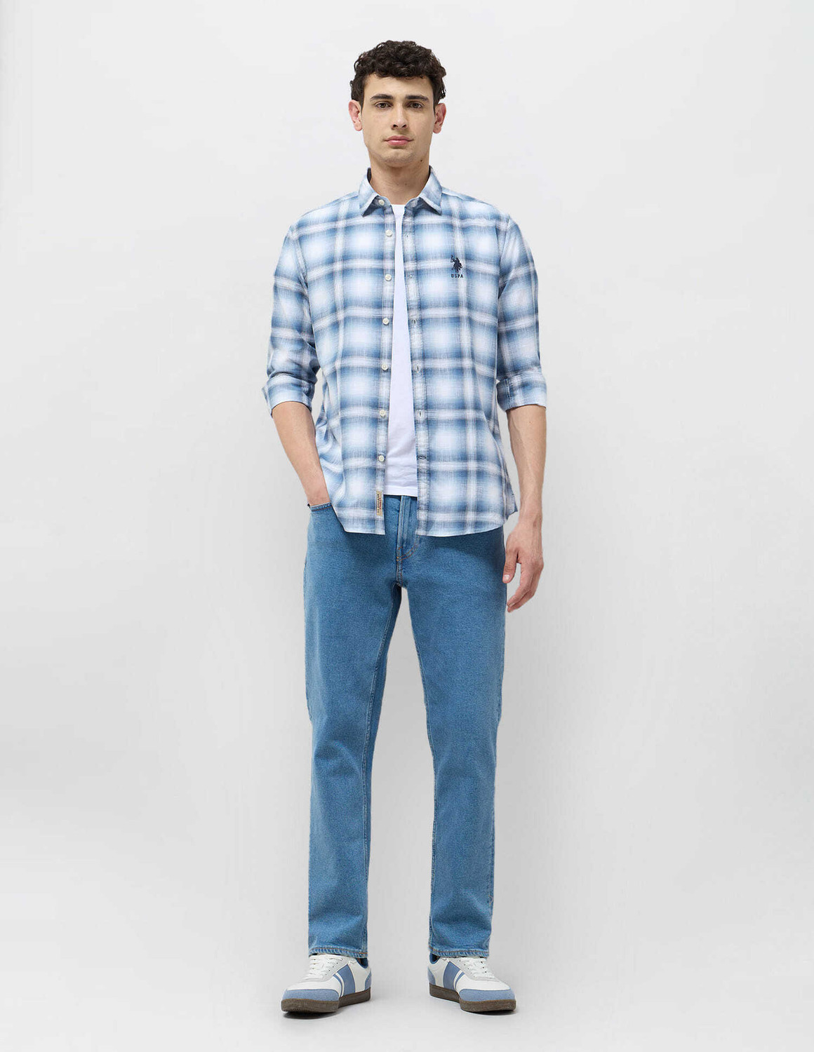 Image of U.S. Polo Assn. Denim Co. Men Checkered Casual Dark Blue Shirt