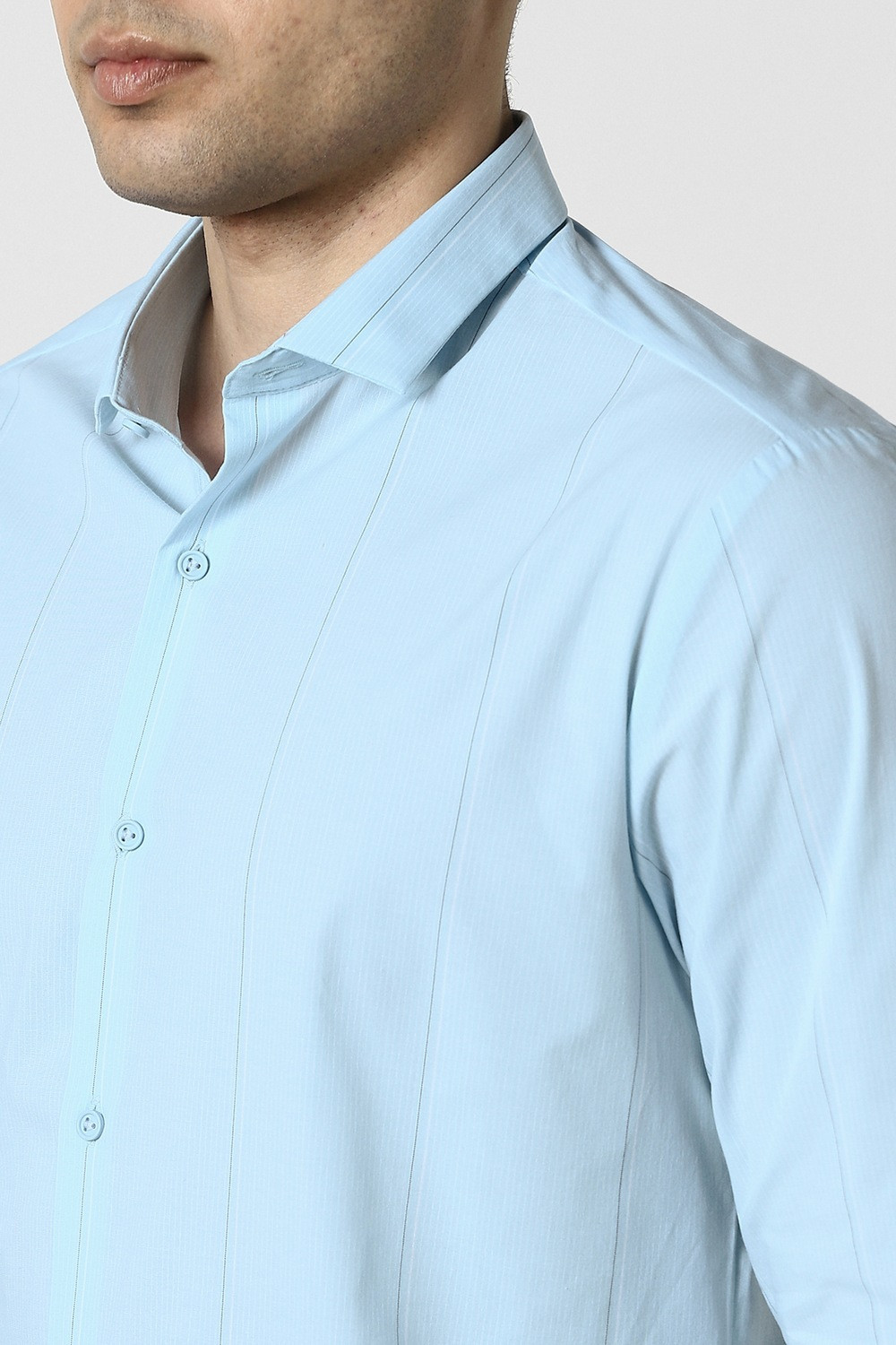 Image of PETER ENGLAND Men Striped Formal Light Blue Shirt