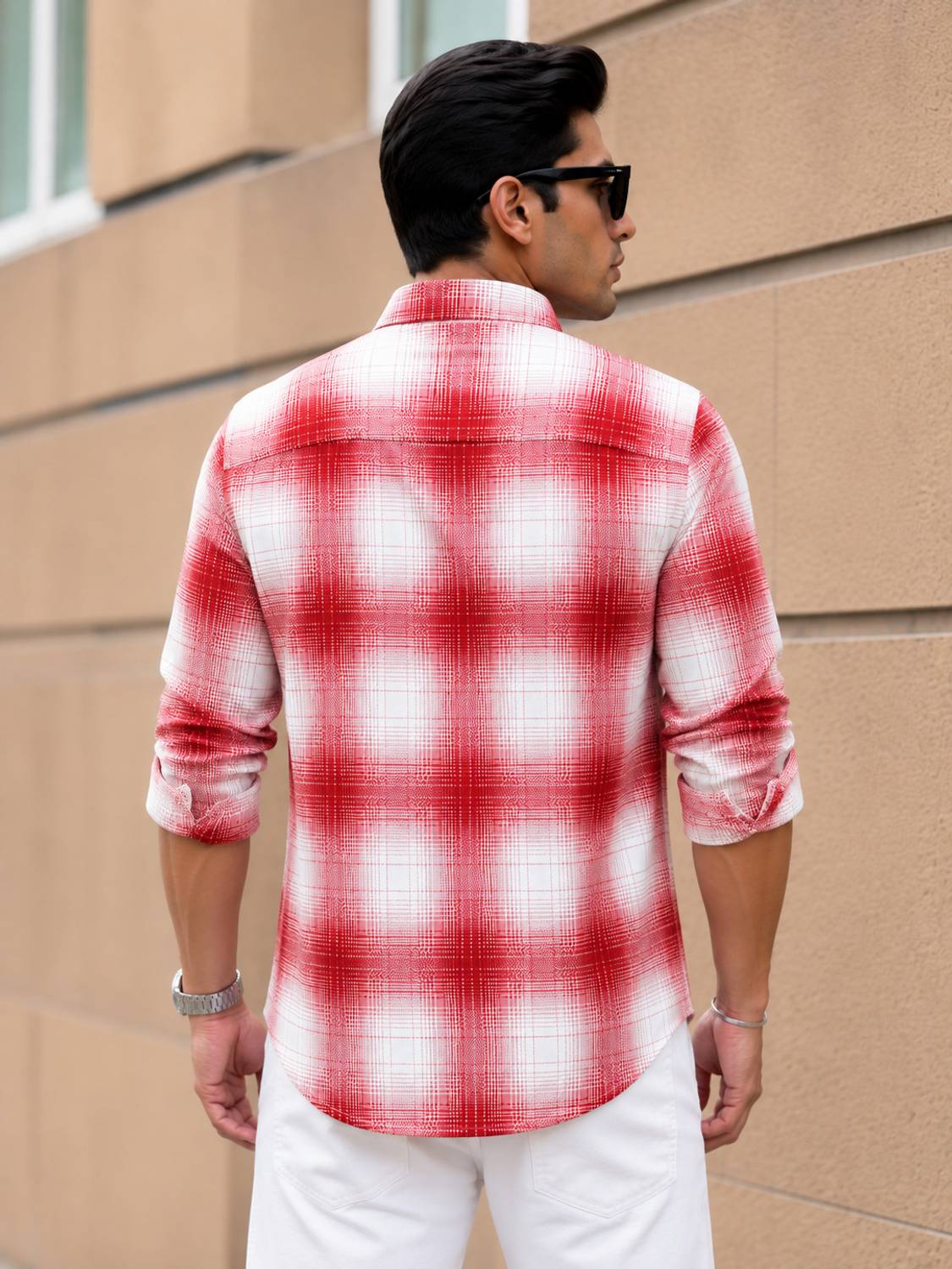 Solbiza Men Checkered White, Red Shirt - Image 4