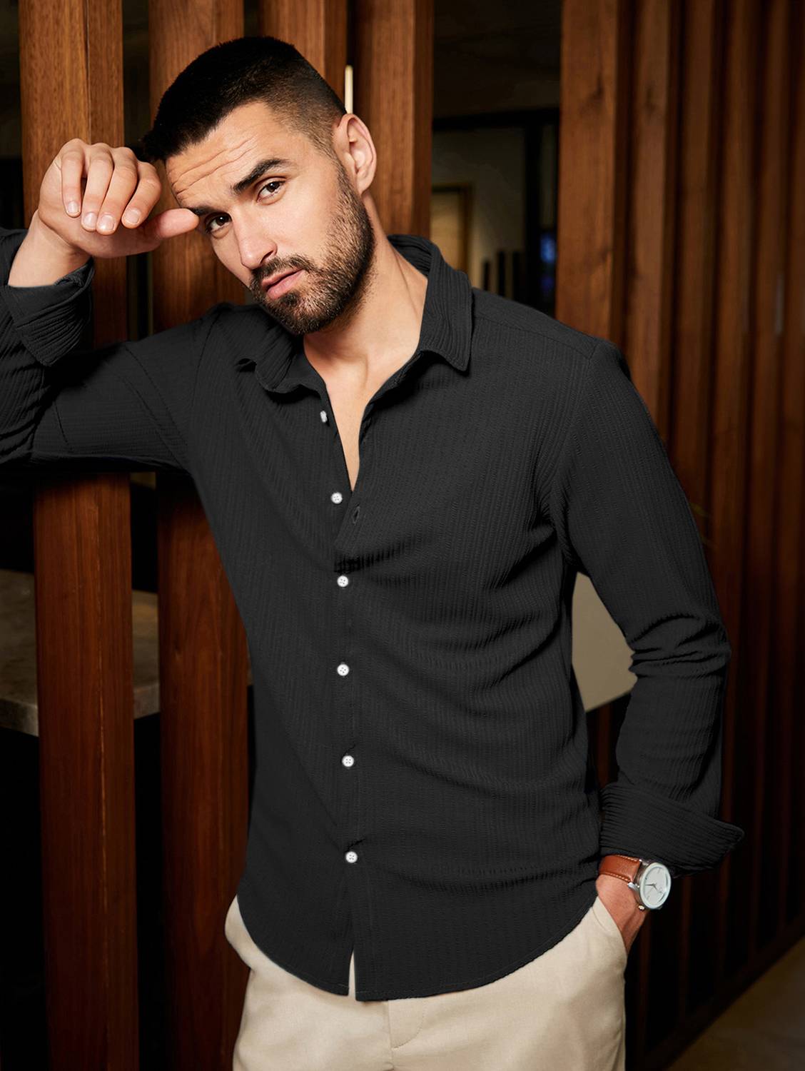 CAMPUS SUTRA Men Regular Fit Self Design Spread Collar Casual Shi