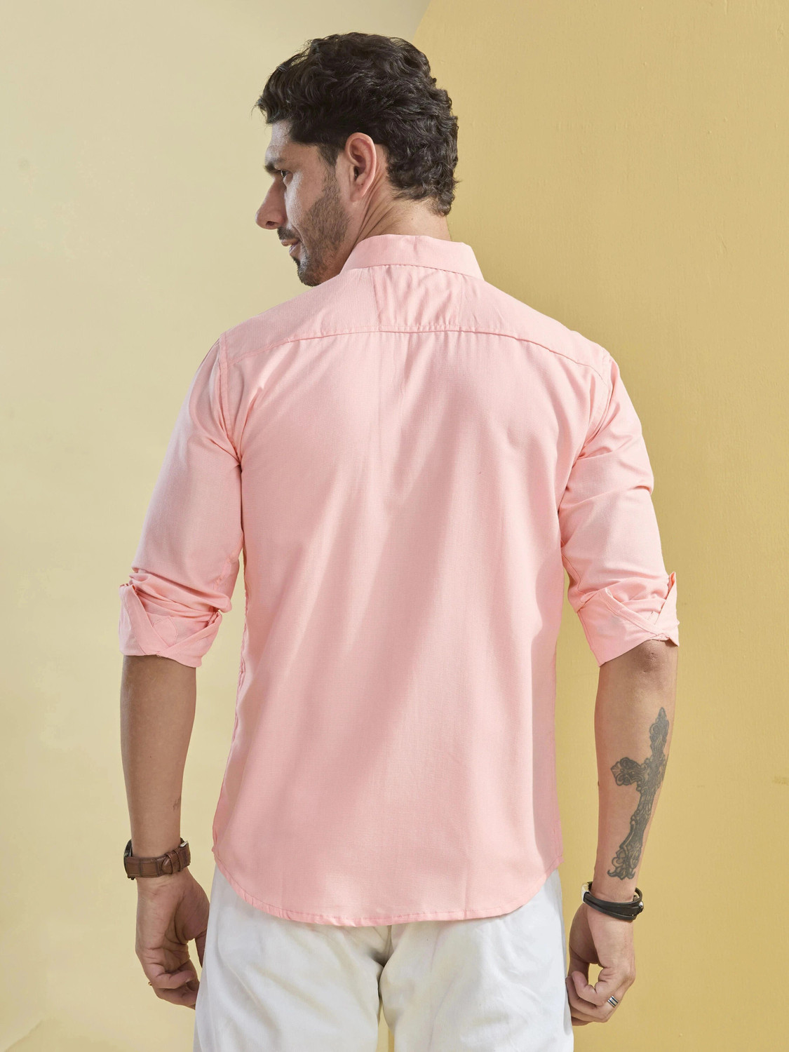 Image of STONEBERG Men Solid Formal Pink Shirt