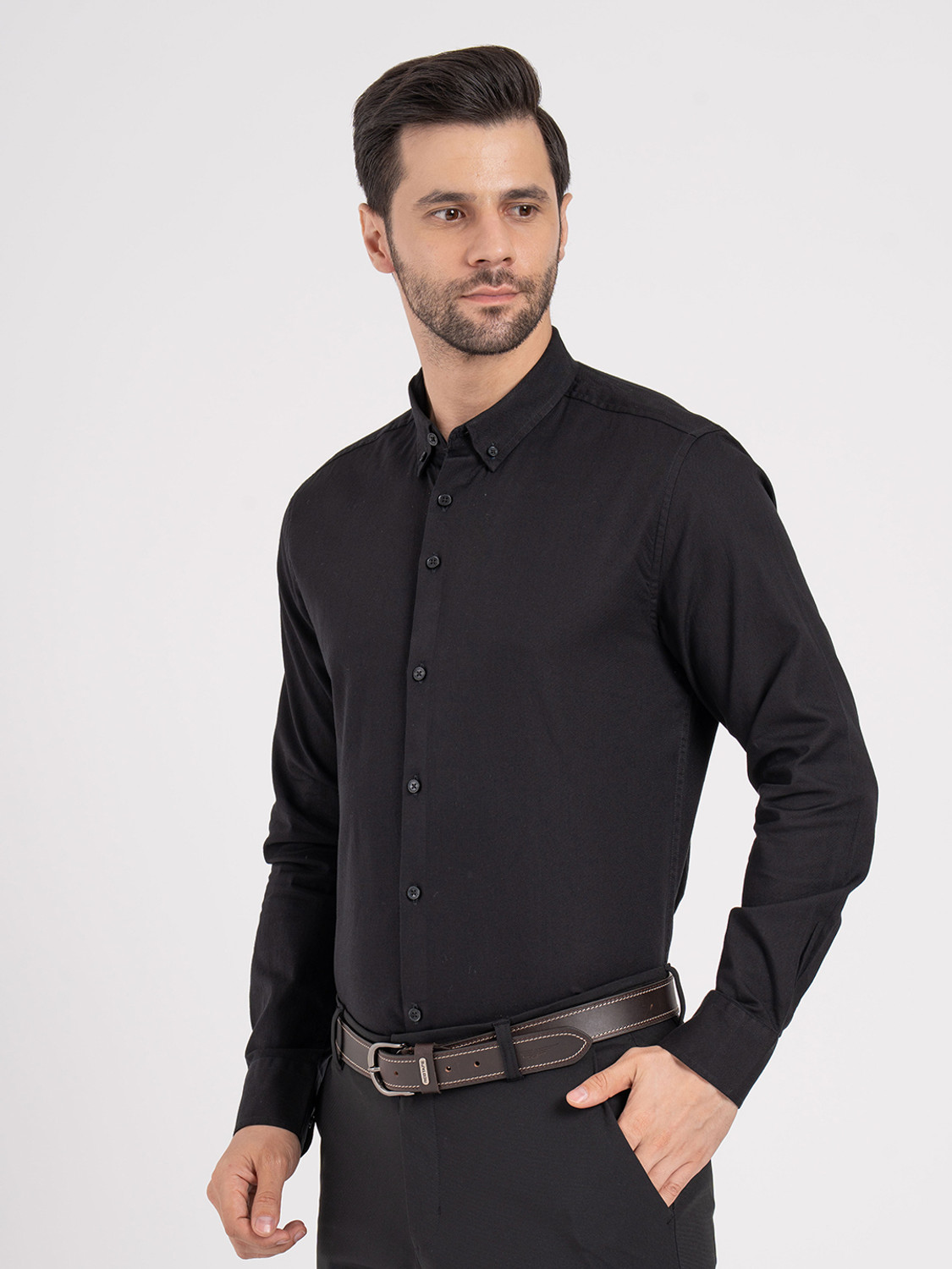 Image of RED TAPE Men Solid Formal Black Shirt