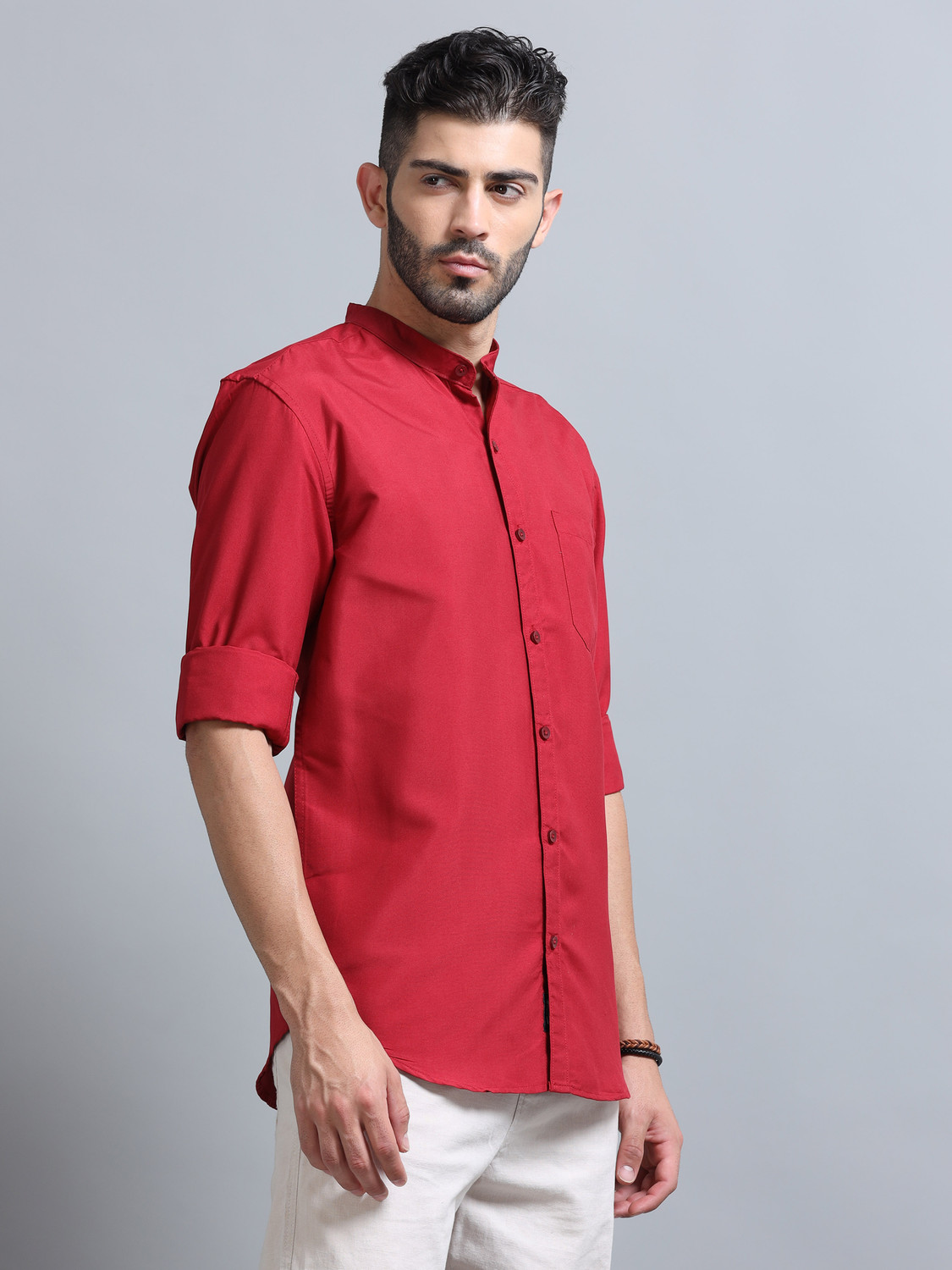 Image of Proword Men Solid Casual Red Shirt
