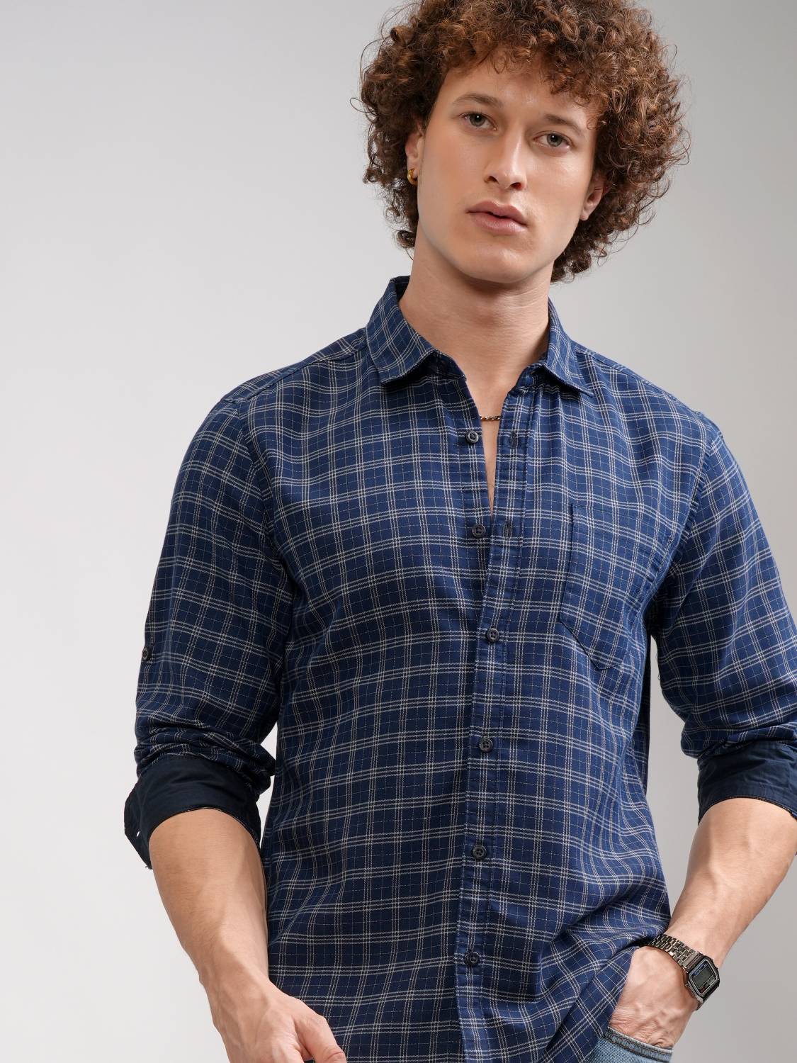 HIGHLANDER Men Checkered Blue Shirt - Image 1