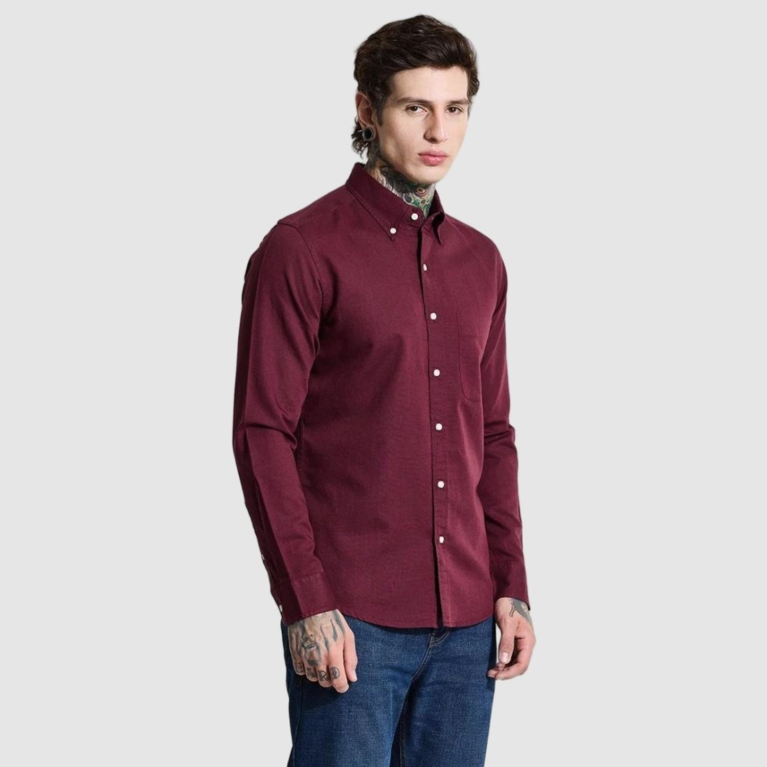 Image of Snitch Men Solid Casual Maroon Shirt