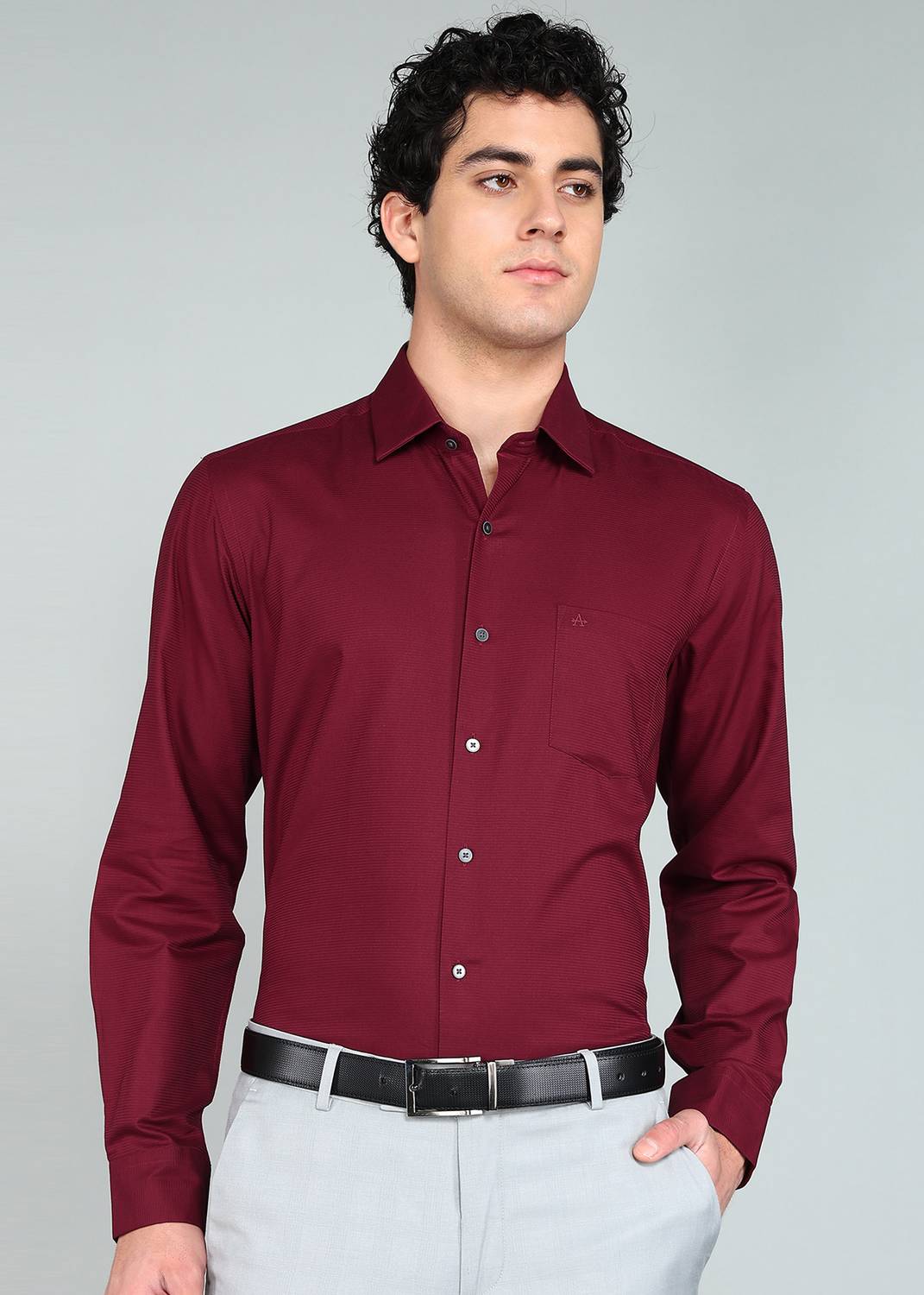 ARROW Men Self Design Formal Red Shirt