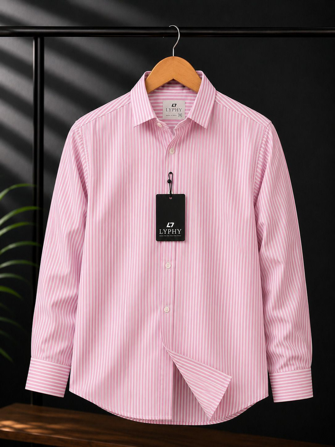 Image of Lyphy Men Striped Casual Pink, White Shirt
