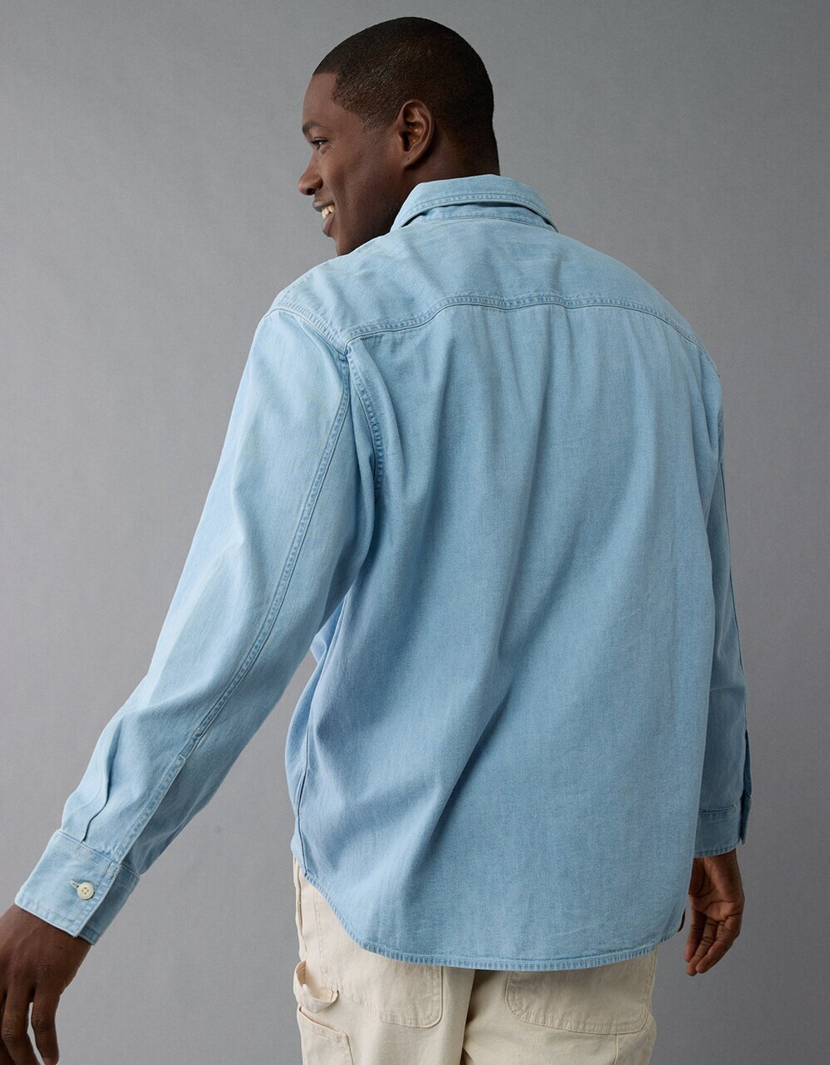 Image of American Eagle Men Solid Casual Blue Shirt