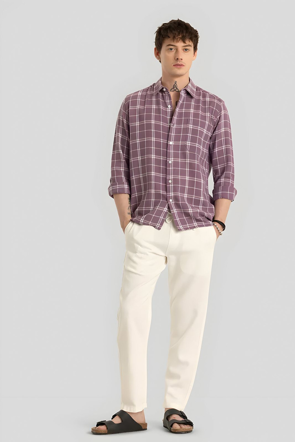 Image of RODEIZ Men Striped Casual Pink Shirt