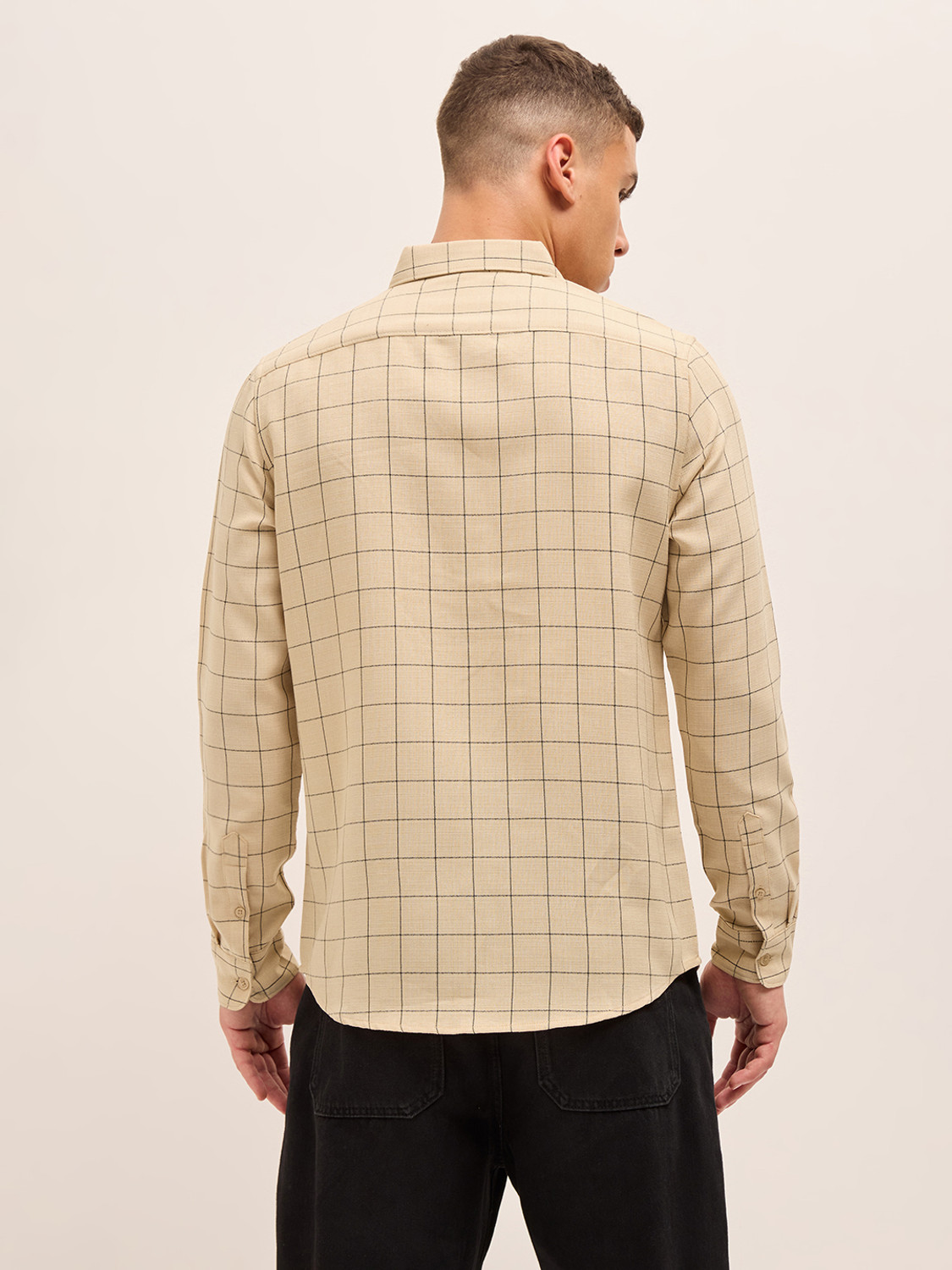 Image of THE BEAR HOUSE Men Checkered Casual Cream Shirt