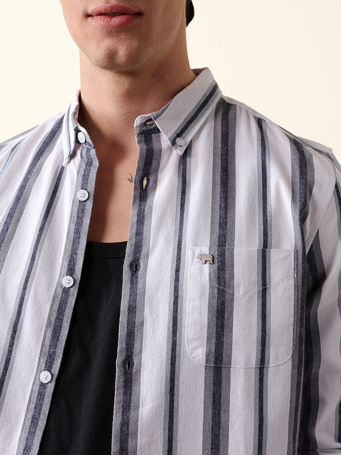 Image of THE BEAR HOUSE Men Striped Casual White Shirt