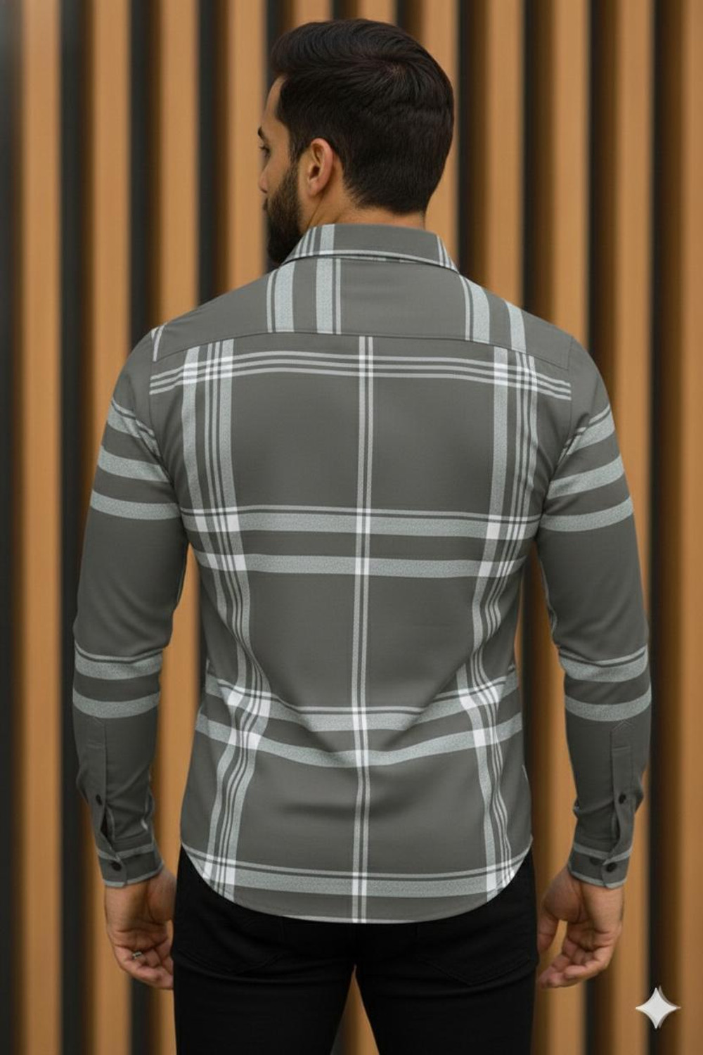 Image of JACKBELLA Men Striped Casual Grey Shirt