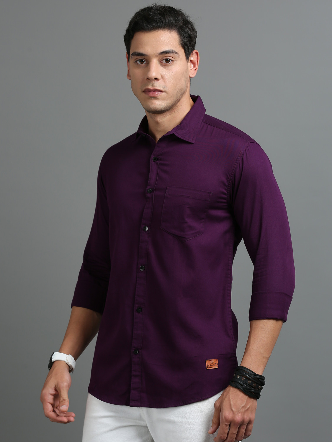 Image of tallwalker Men Solid Casual Purple Shirt