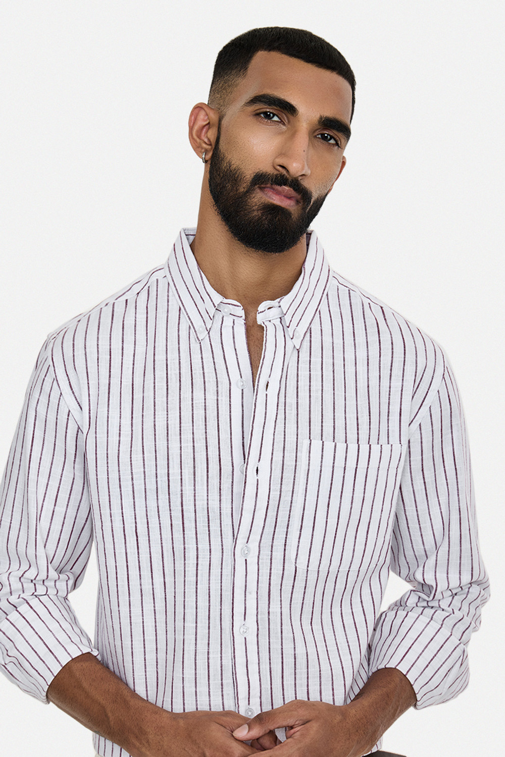 Image of Snitch Men Striped Casual White Shirt