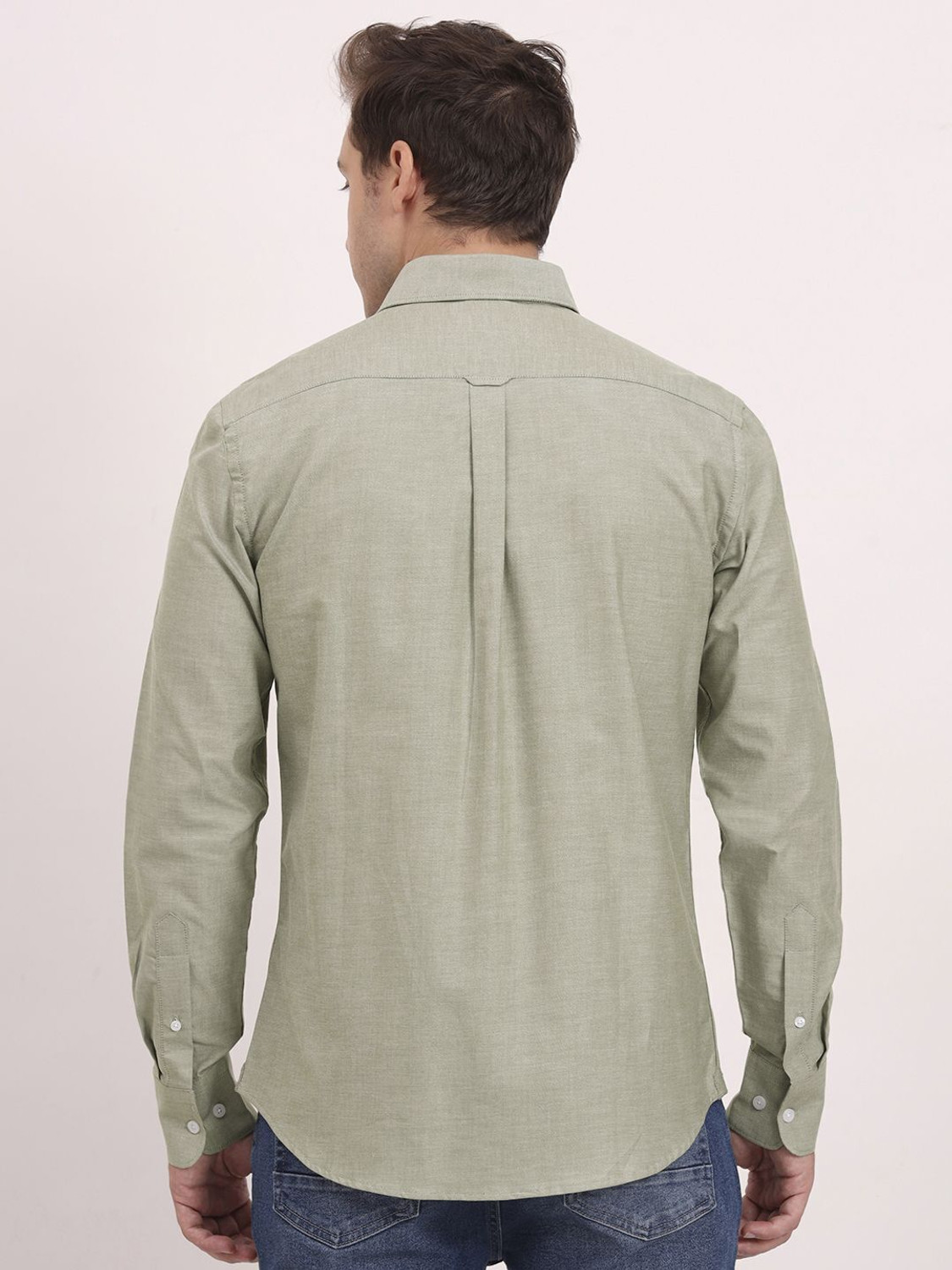 Image of HOUSE OF TWENTY ONE Men Solid Casual Light Green Shirt