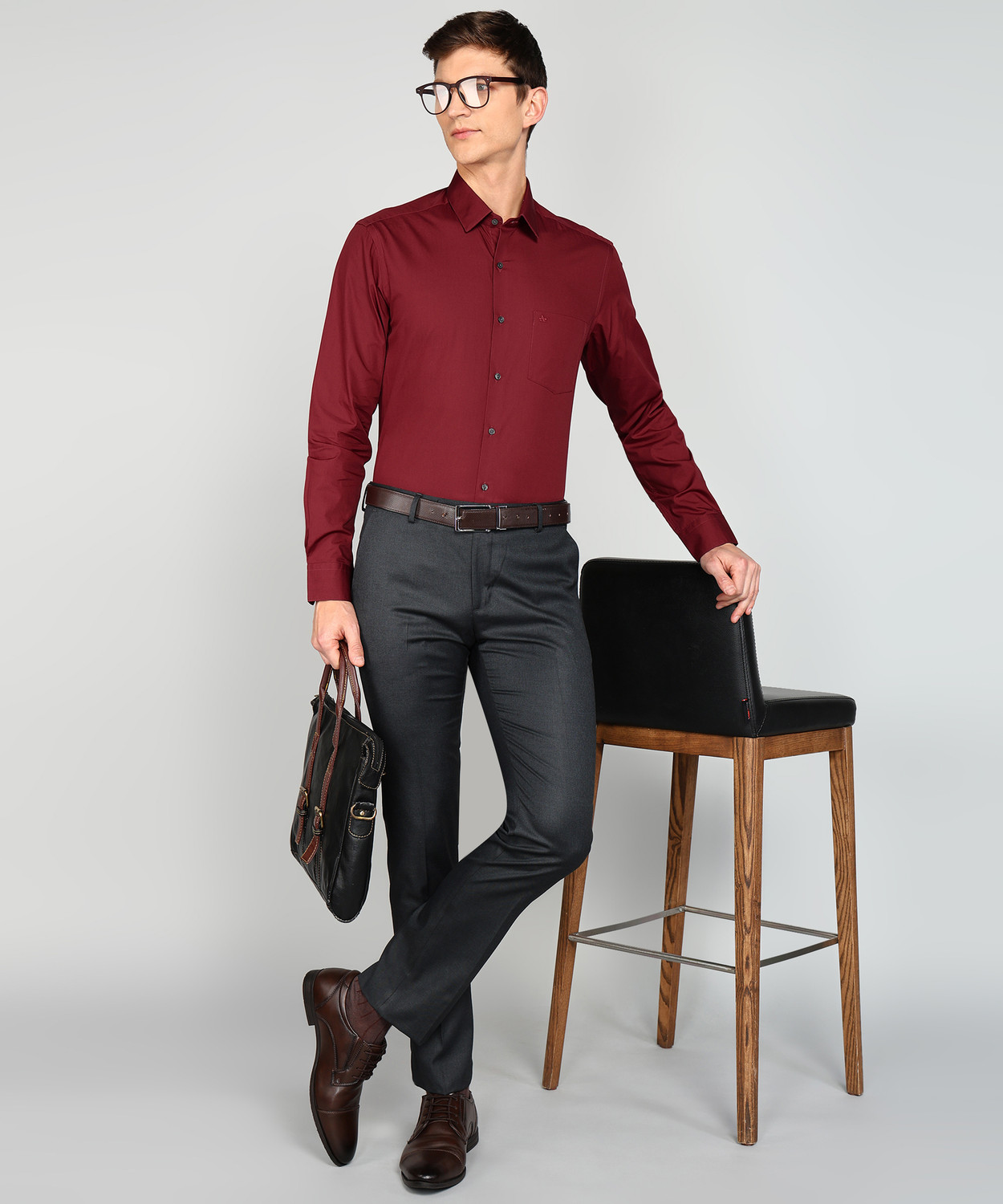 Image of ARROW Men Solid Formal Maroon Shirt