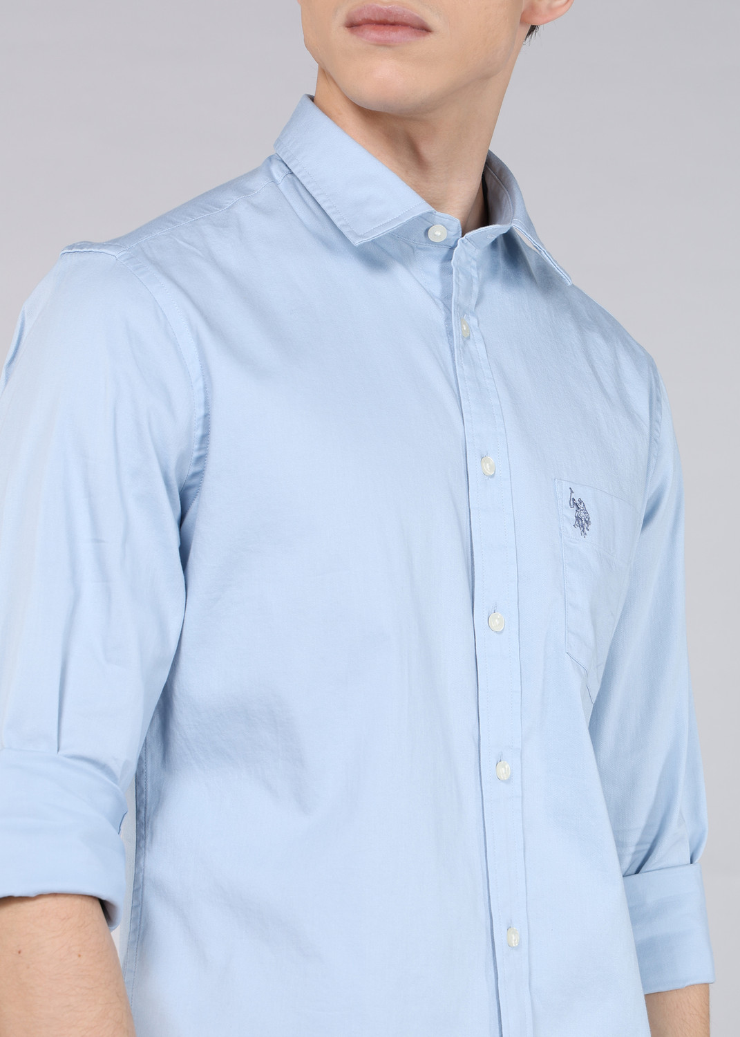 Image of U.S. POLO ASSN. Men Solid Casual Blue Shirt