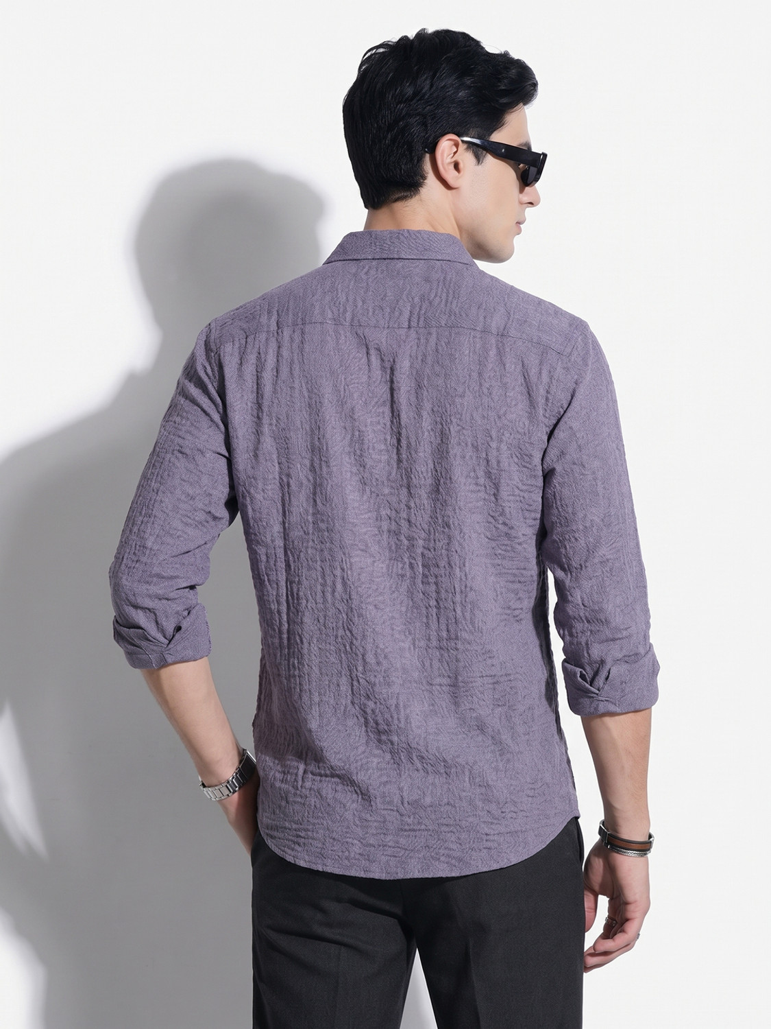 Image of HIGHLANDER Men Self Design Casual Grey Shirt