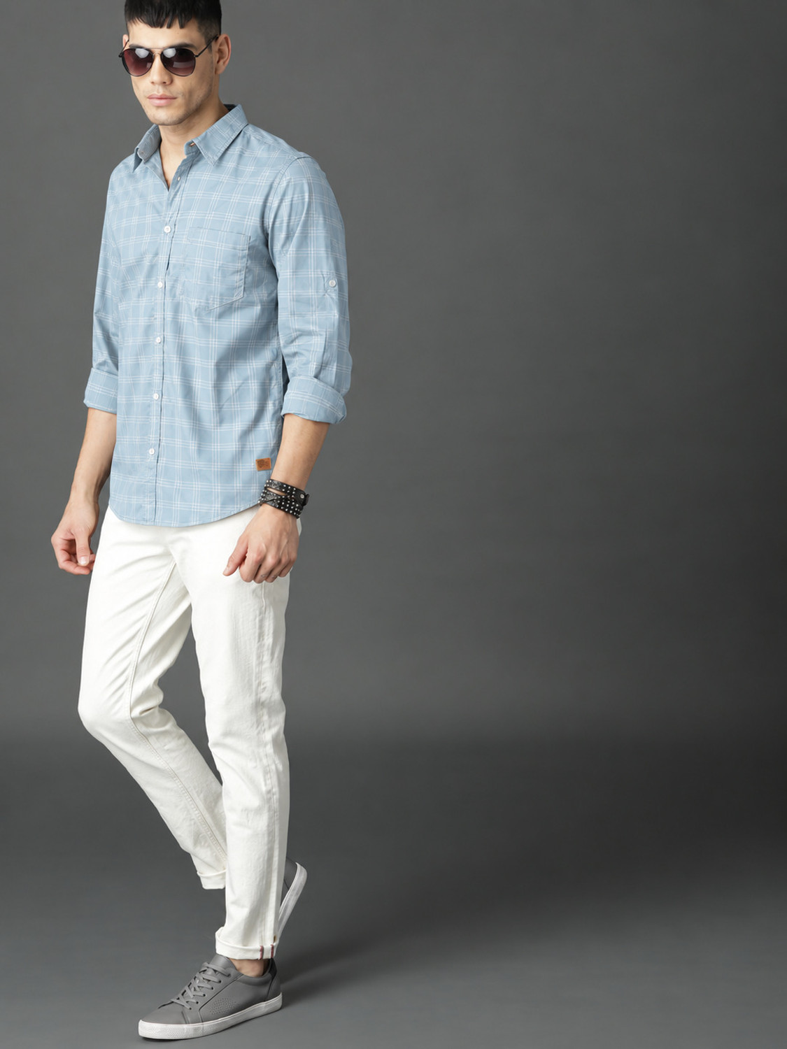 Image of Roadster Men Checkered Casual Blue Shirt