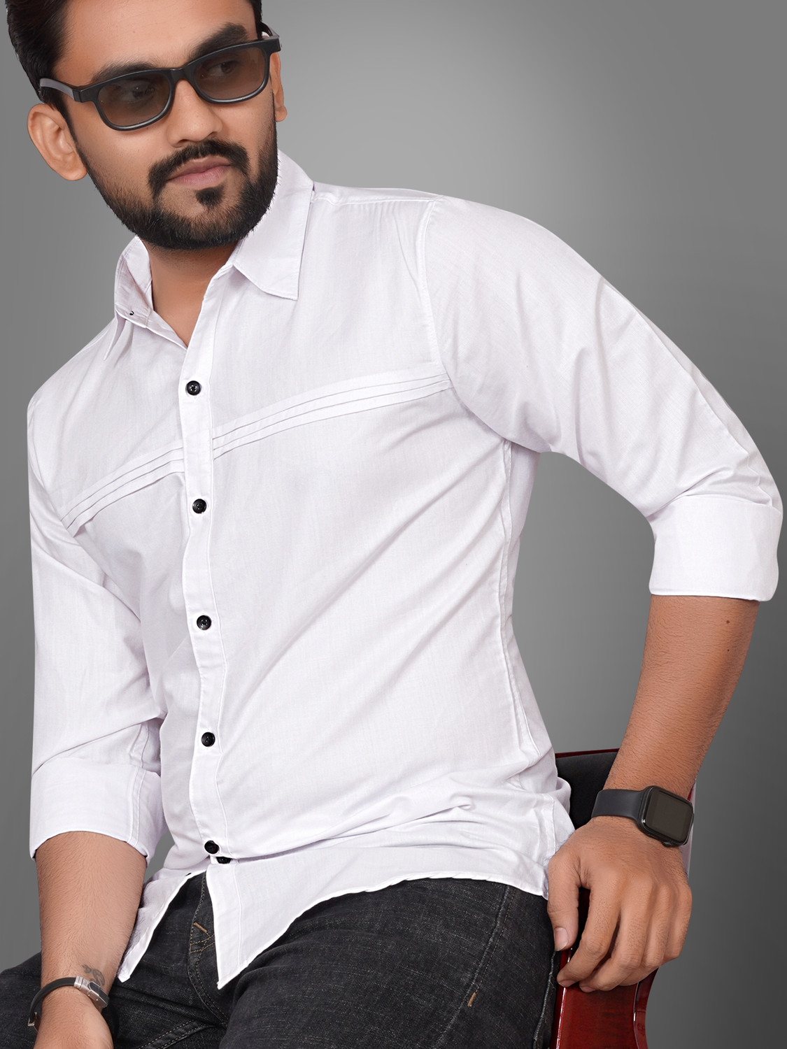Image of Voroxy Men Solid Casual White Shirt