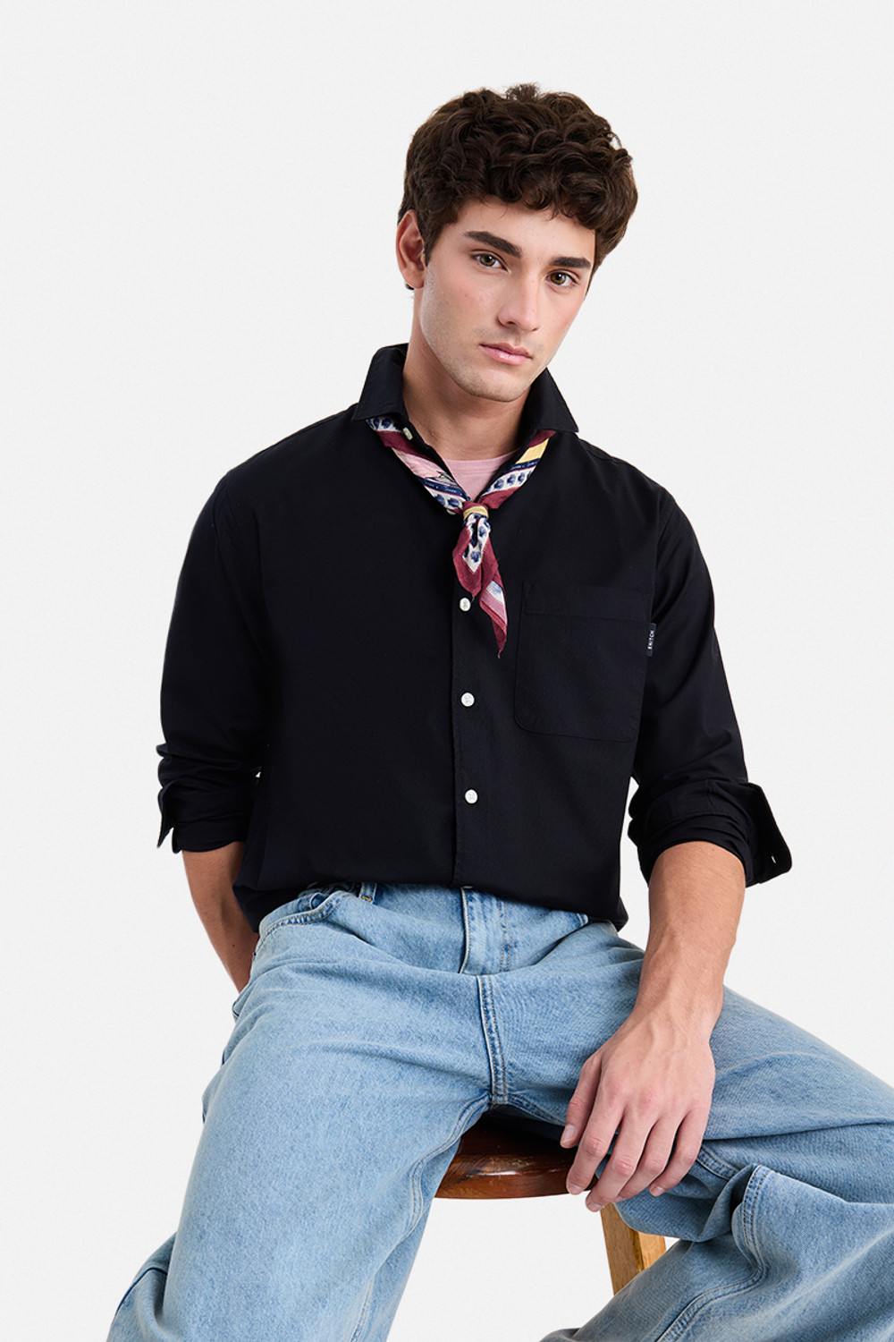 Image of Snitch Men Solid Casual Black Shirt
