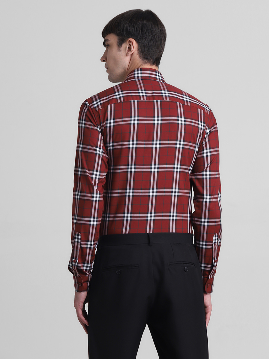 Image of JACK & JONES Men Checkered Formal Red Shirt