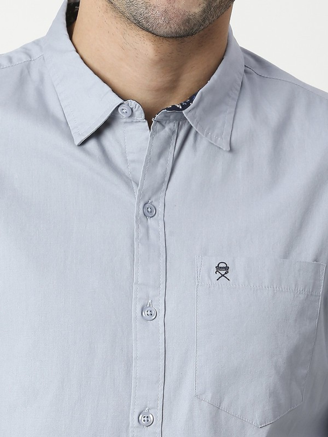 Image of THOMAS SCOTT Men Solid Casual Grey Shirt