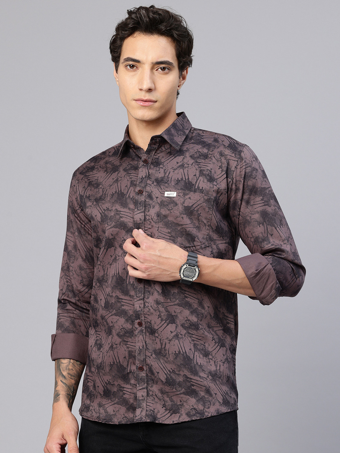 Image of Majestic Man Men Printed Casual Purple Shirt