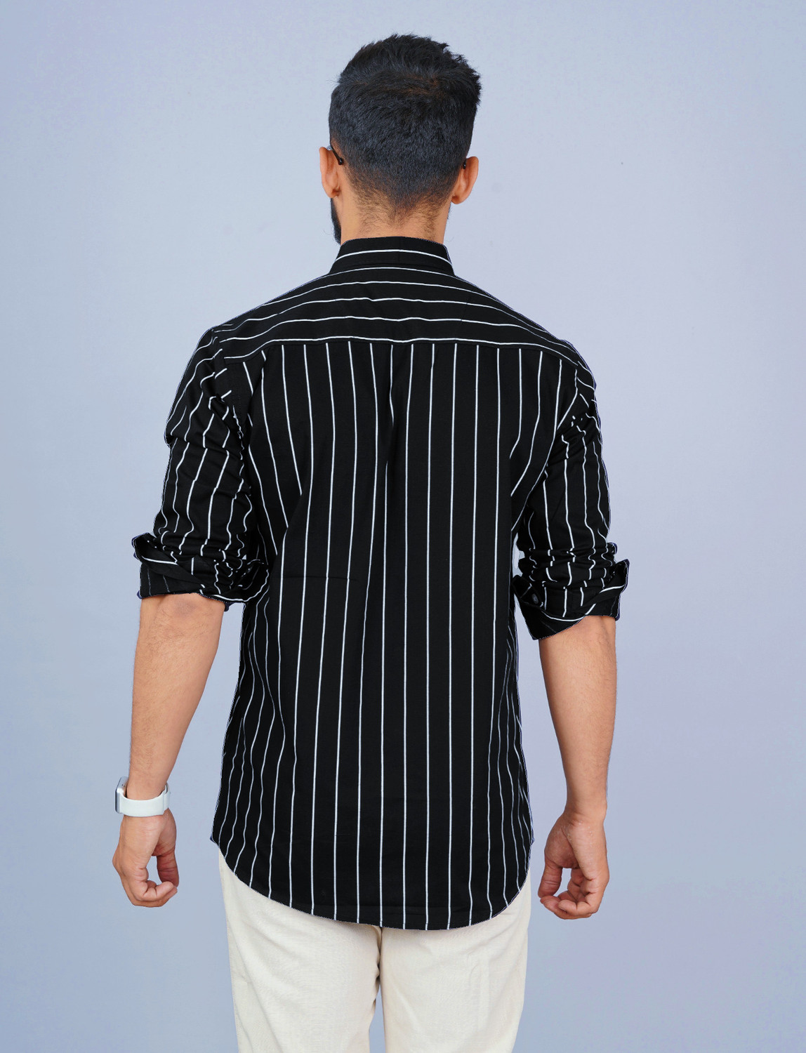 Image of HKV FASHION Men Striped Casual Black, White Shirt