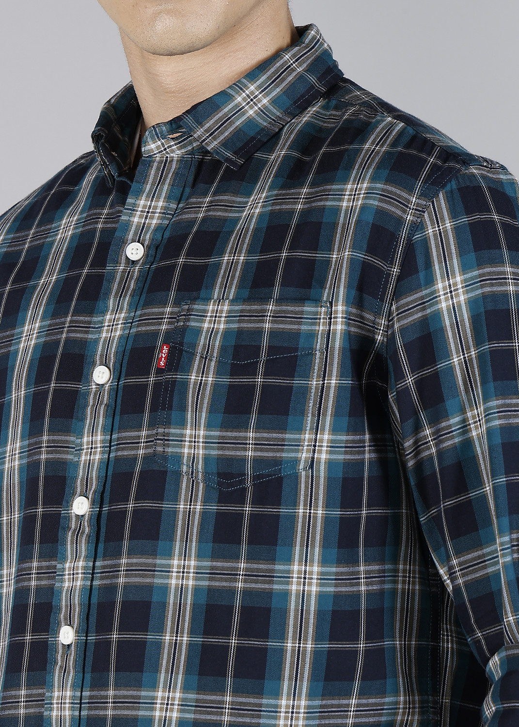 Image of LEVI'S Men Checkered Casual Dark Blue Shirt