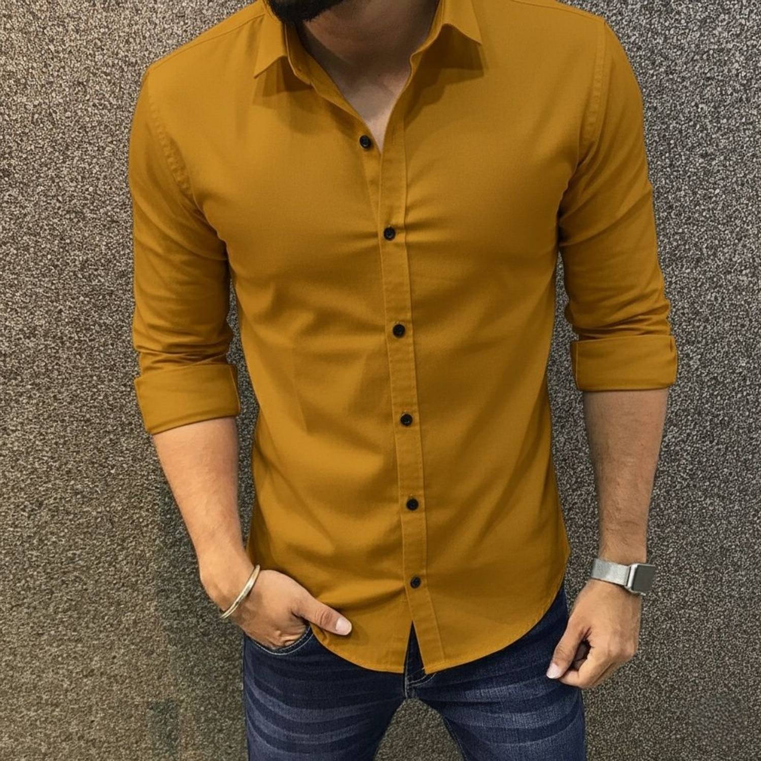 BADLAND Men Solid Casual Yellow Shirt