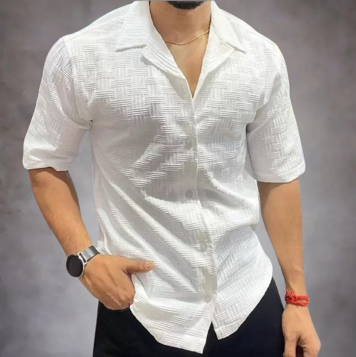 Image of DEARISE Men Solid Casual White Shirt