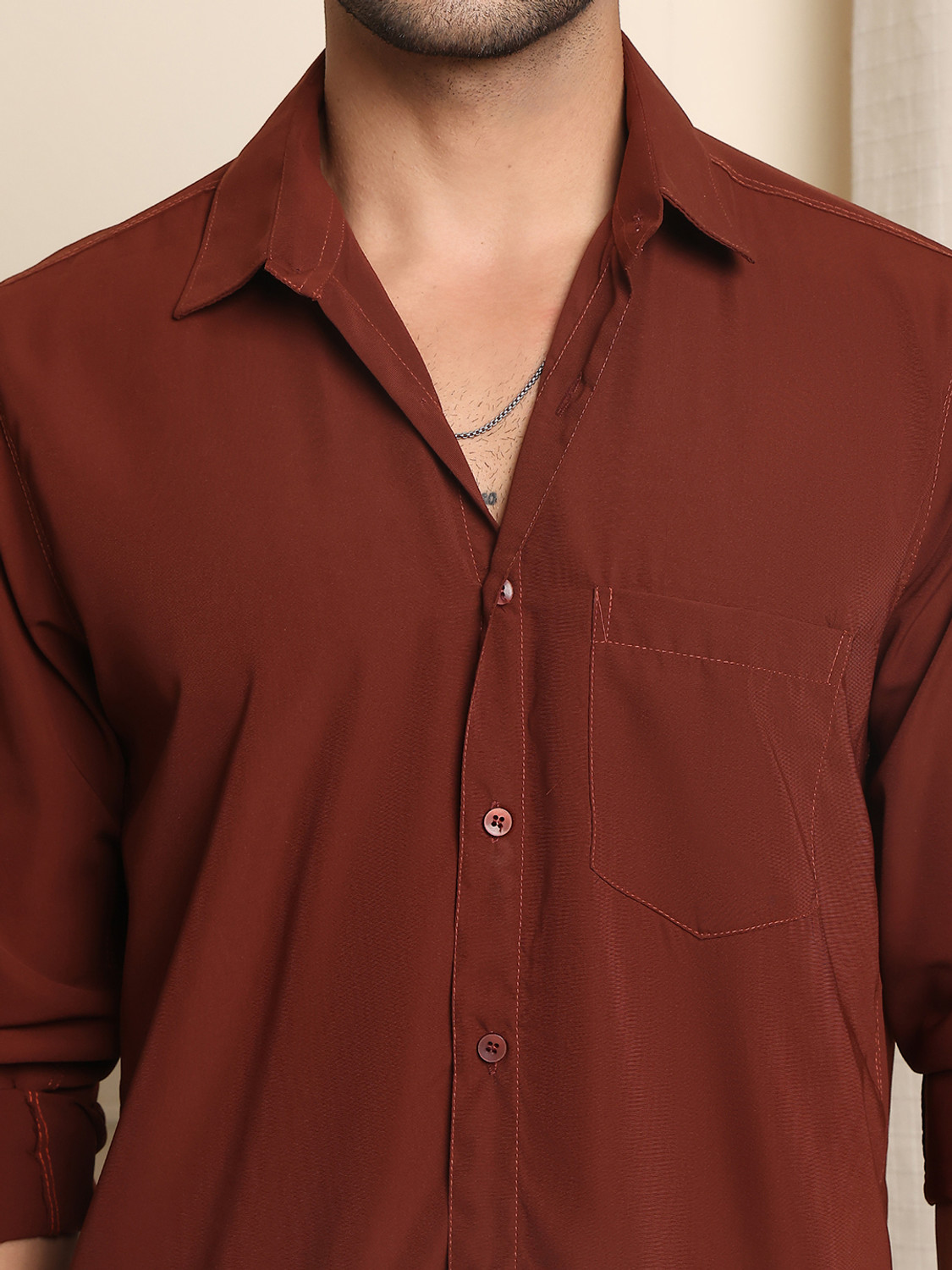 Image of PROVOGUE Men Regular Fit Solid Spread Collar Formal Shirt