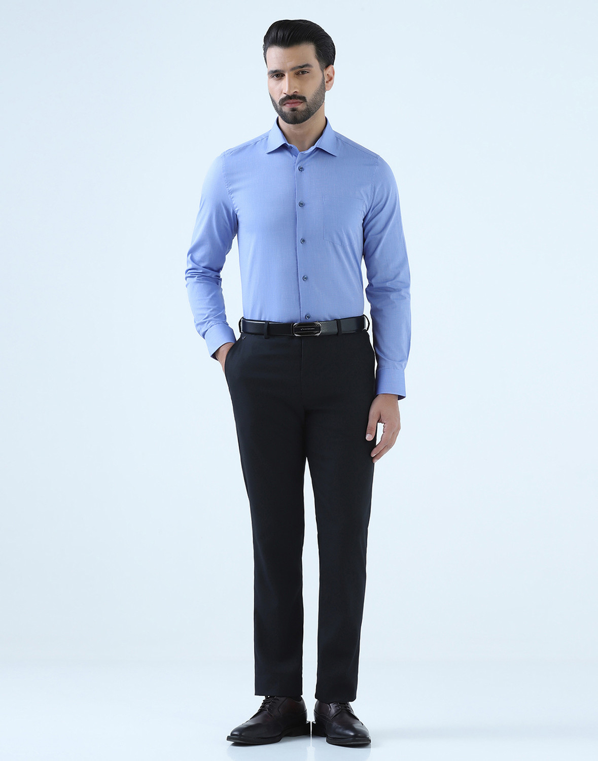 Image of Blackberrys Men Self Design Formal Blue Shirt